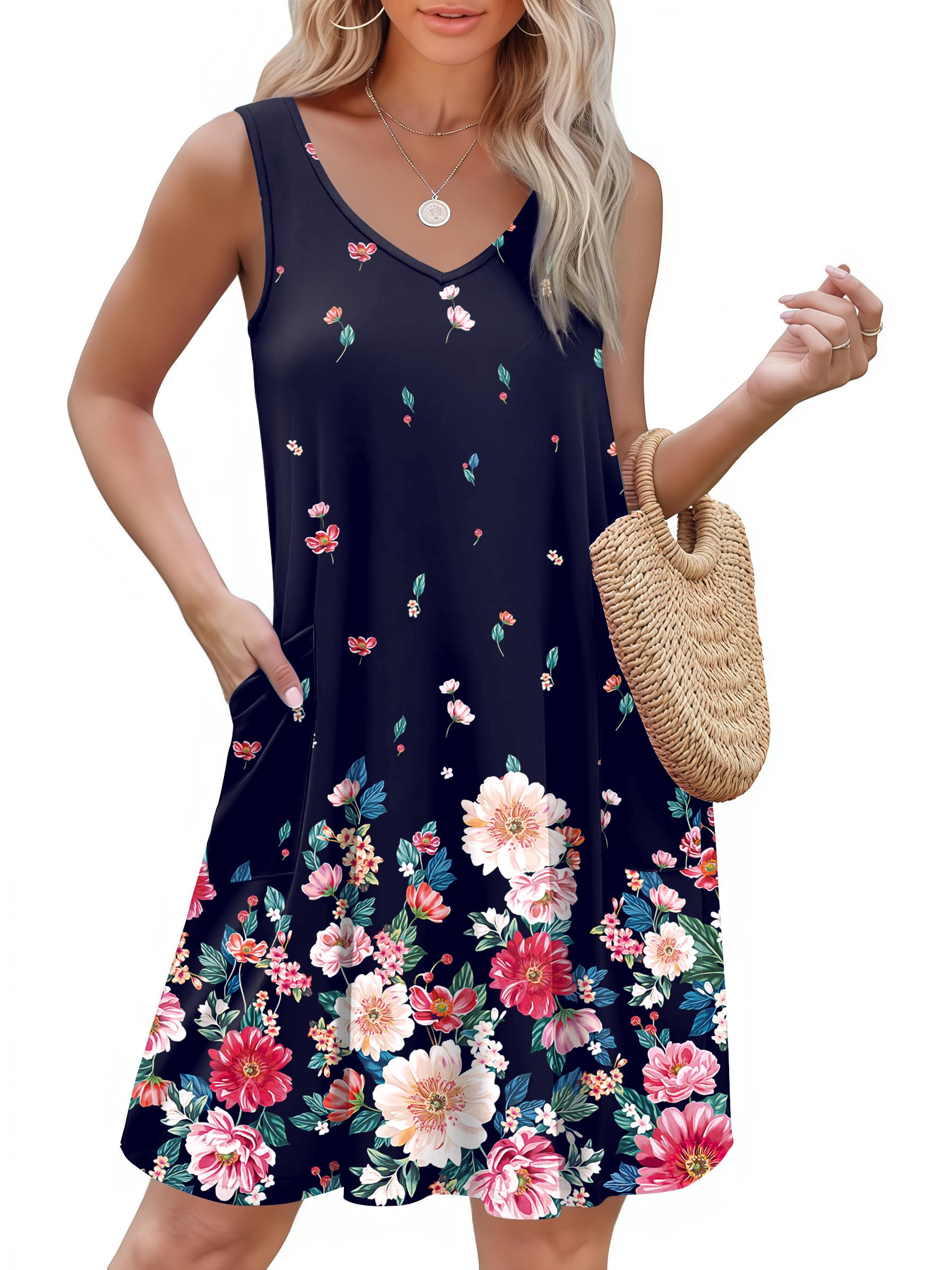 Ekouaer Womens Nightgown Nightshirt Sleeveless Sleepwear V Neck Sleep Dress Soft Sleepshirts