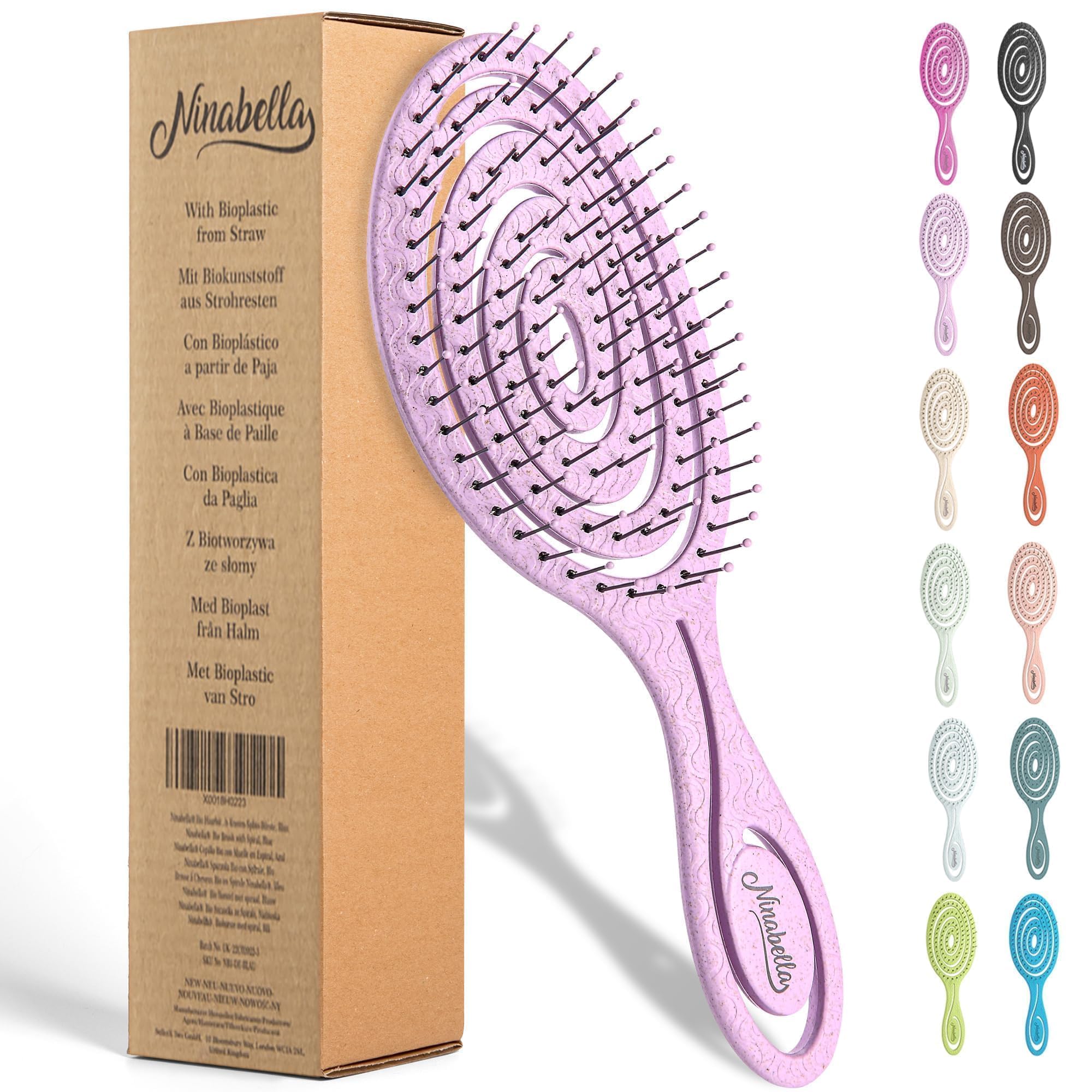 Ninabella Detangling Hair Brush for Women & Men - Does not Pull - Straightening Brushes for Straight, Curly & Wet Hair - Unique Spiral Hairbrush - Pink