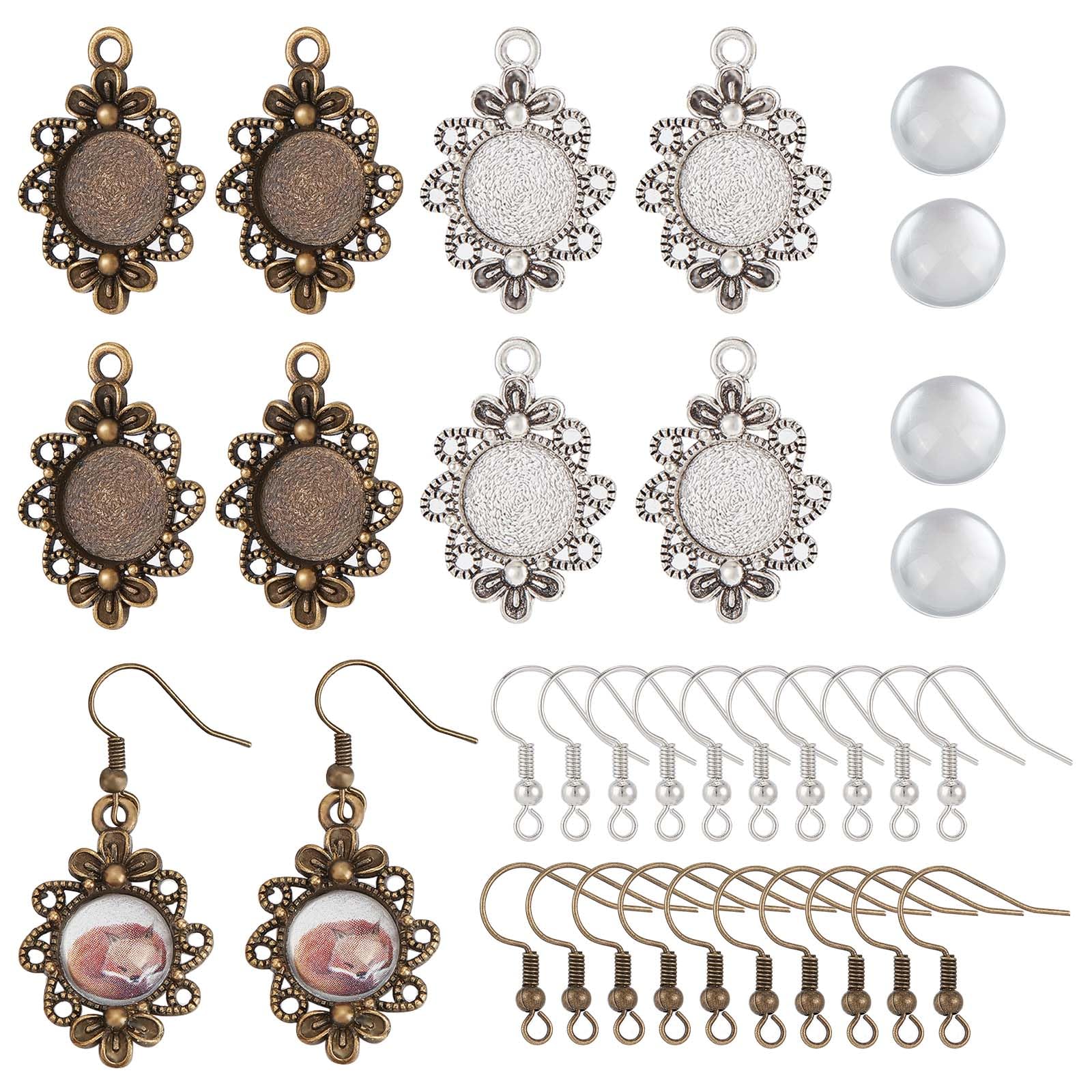 SUNNYCLUE 1 Box 40 Sets Cabochon Earrings Making Kit 12mm Cabochon Earring Setting Cabochon Earring Blanks 40pcs Glass Cabochons 40pcs Earring Hooks for jewellery Making Kits DIY Women Dangle Earrings