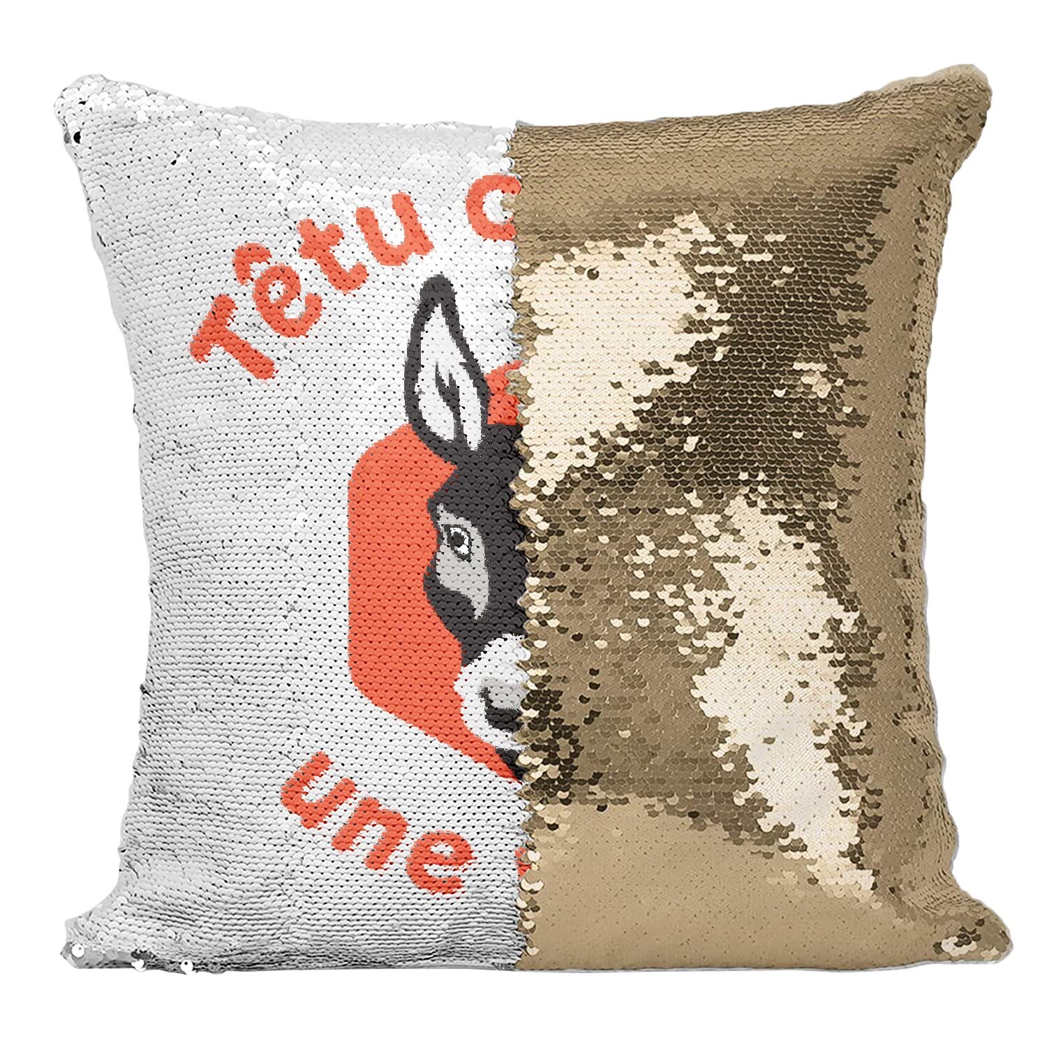 Coussin paillettes doré expression humour mule pour rompre la monotonie déco