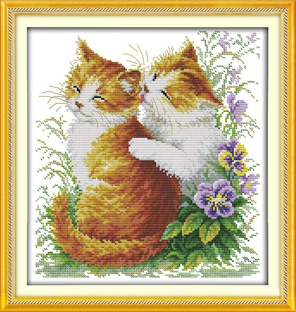 Happy Forever Cross Stitch Kits 11CT Stamped Patterns for Kids and Adults, Preprinted Embroidery kit for Beginner, Animals Cat (D706 Fat cat on The Tree, Size 20''x23'')