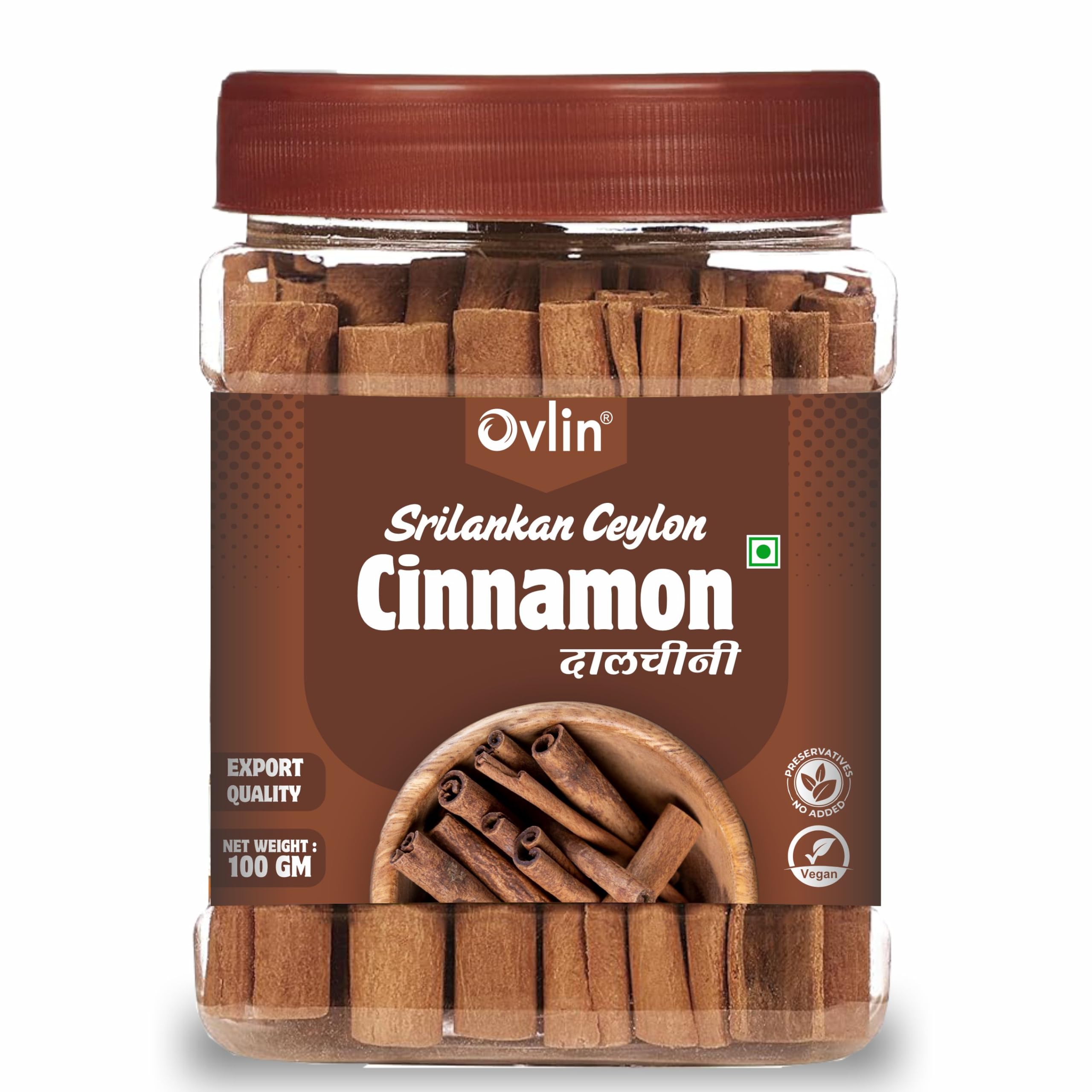 Ovlin Sri Lankan Ceylon Cinnamon Sticks (Dalchini) 100g | Premium Whole Dalchini | Export Quality Natural Spice | Aromatic Cinnamon for Tea, Desserts & Cooking | No Added Preservatives
