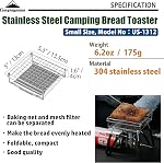 CAMPINGMOON Bread Toaster for Camping Stove Gas Fire 304 Stainless Steel Bread Toaster Small Size US-1312