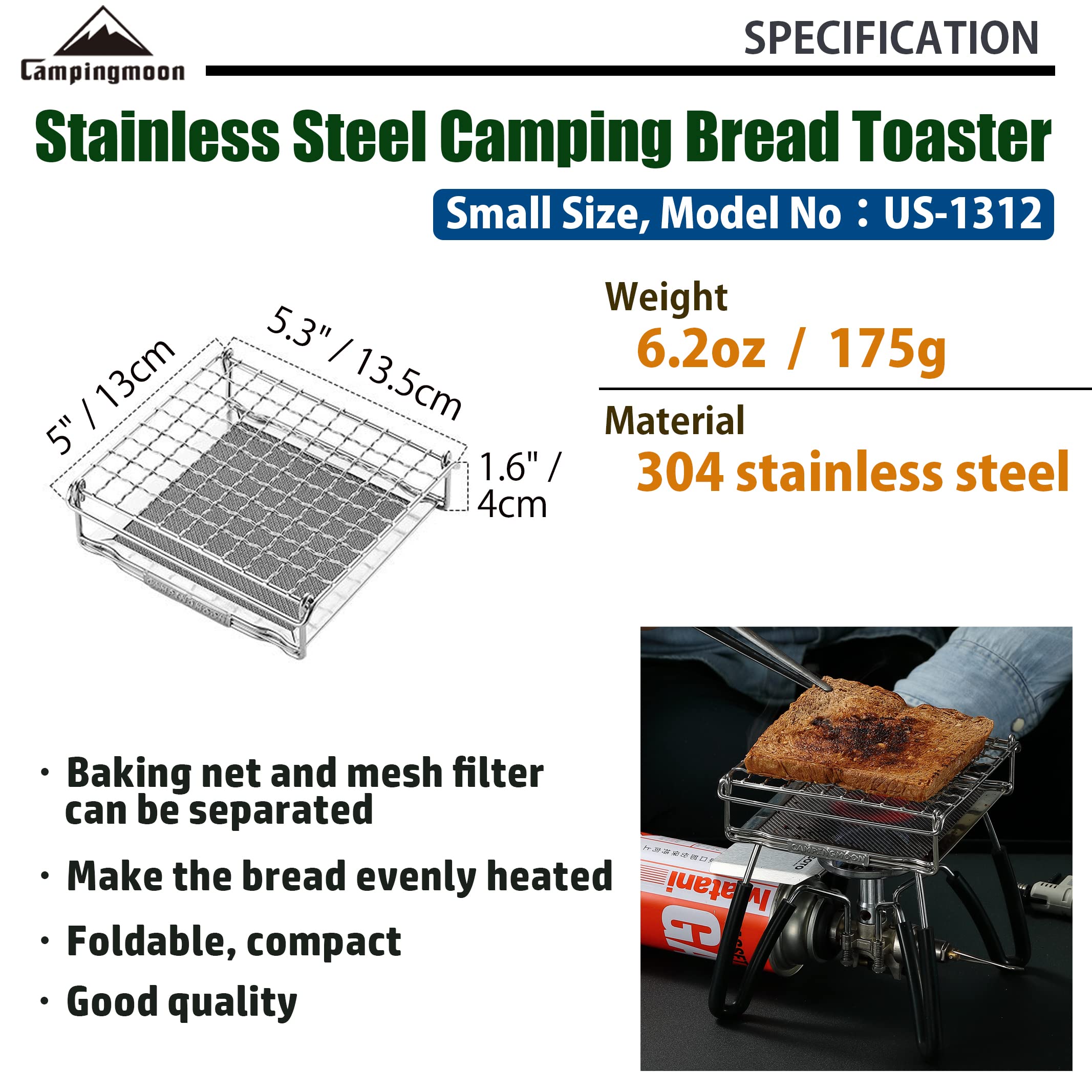 Image secondaire de Grille-pain Campingmoon en Acier Inoxydable pour Réchaud de Camping