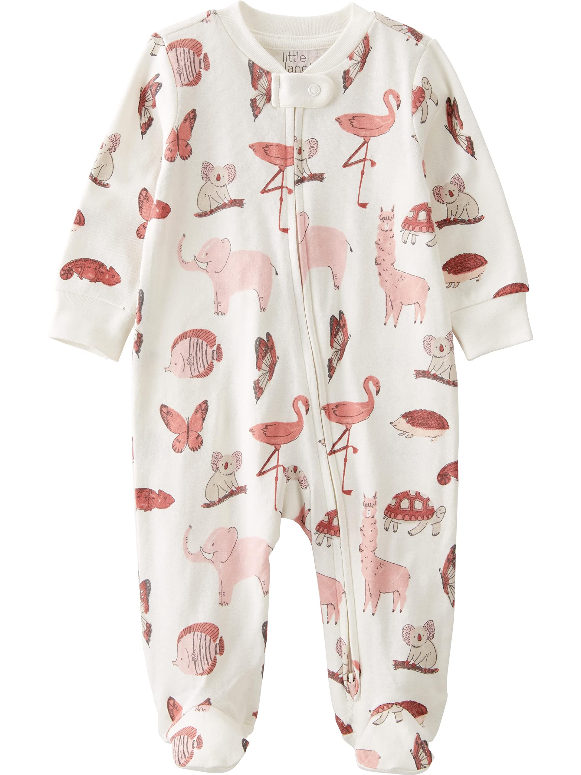 little planet by carter'sBaby Girls Organic Cotton 2-way Zip Sleep & Play Footies, Pink Animal Print, Newborn US