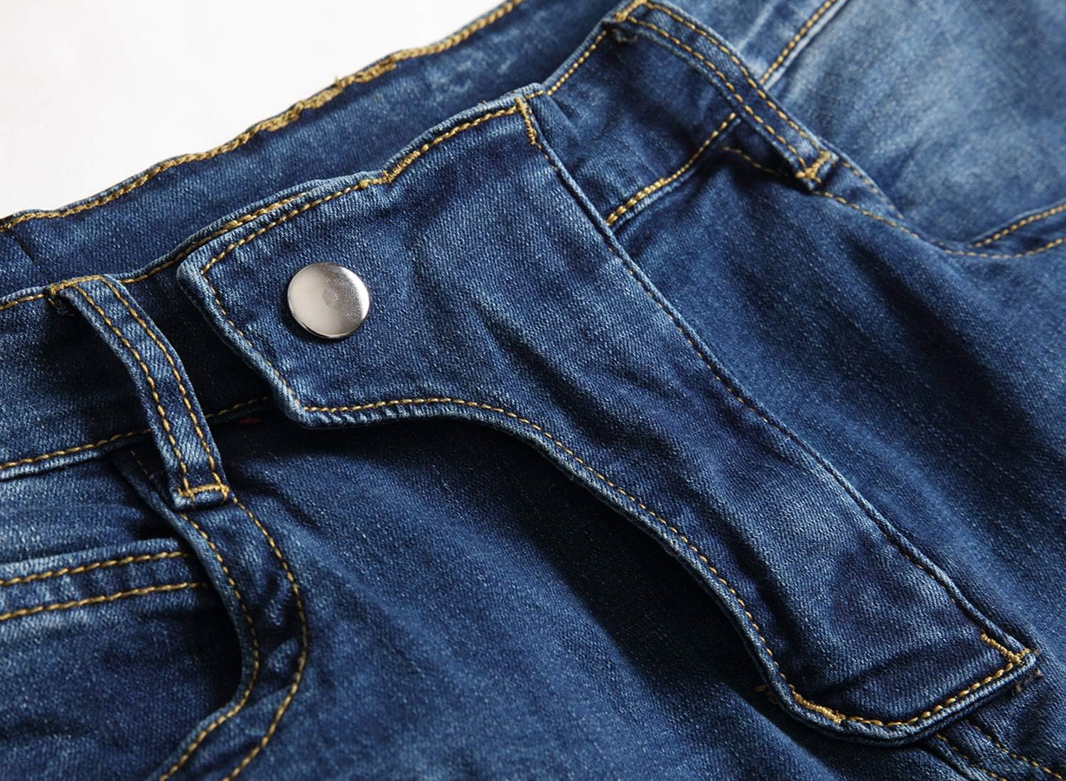 AITITIA Men's Biker Zipper Deco Washed Straight Fit Jeans 28 Blue