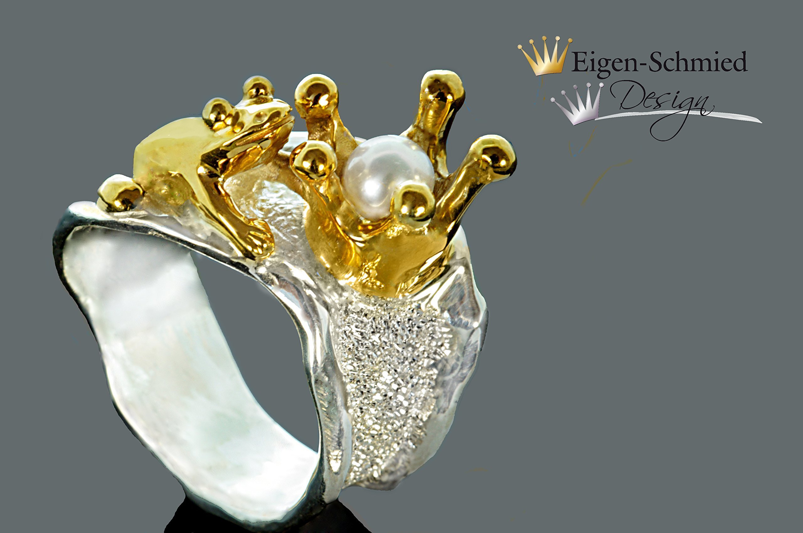 Froschkönig-Ring - Handgefertigter Märchenring Frosch mit Krone - Einzigartiger Designerschmuck in 925 Sterling Silber, Silberring Frosch, Silberschmuck handmade