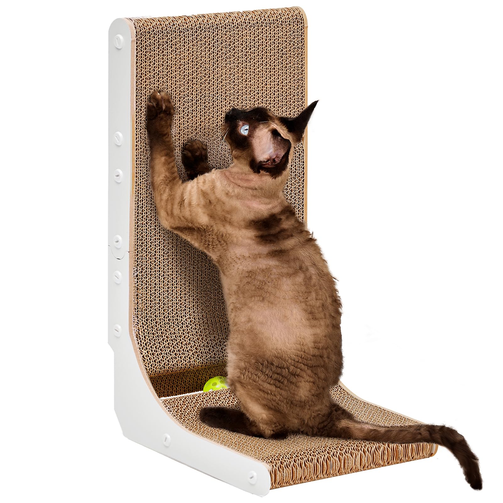 EHEYCIGA Cardboard Cat Scratcher for Indoor Kitten Cats, 19 Inch L Shaped Vertical Cat Scratching Board with Ball Cat Toy, Small Cat Scratcher Pad,