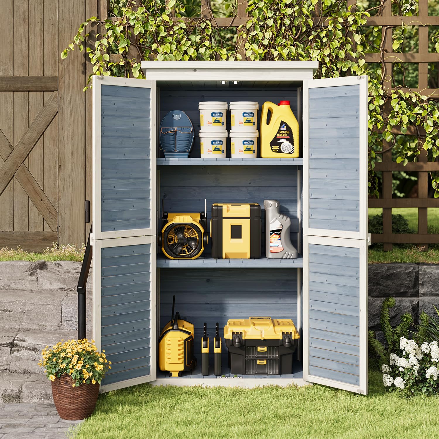 Gartenschrank Geräteschuppen Holz Werkzeugschrank Outdoor-Schrank Gartenbox 160 x 87 x 47 cm Gartenhaus für den Außenbereich, Gerätehaus für Hof und Garten (Grau)