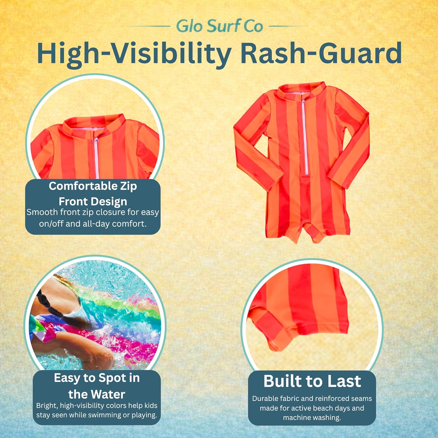 Kids Neon Long Sleeve Rash Guard Suit – One Piece UPF 50+ Sun Protection Swimwear for Boys Girls Baby Toddler