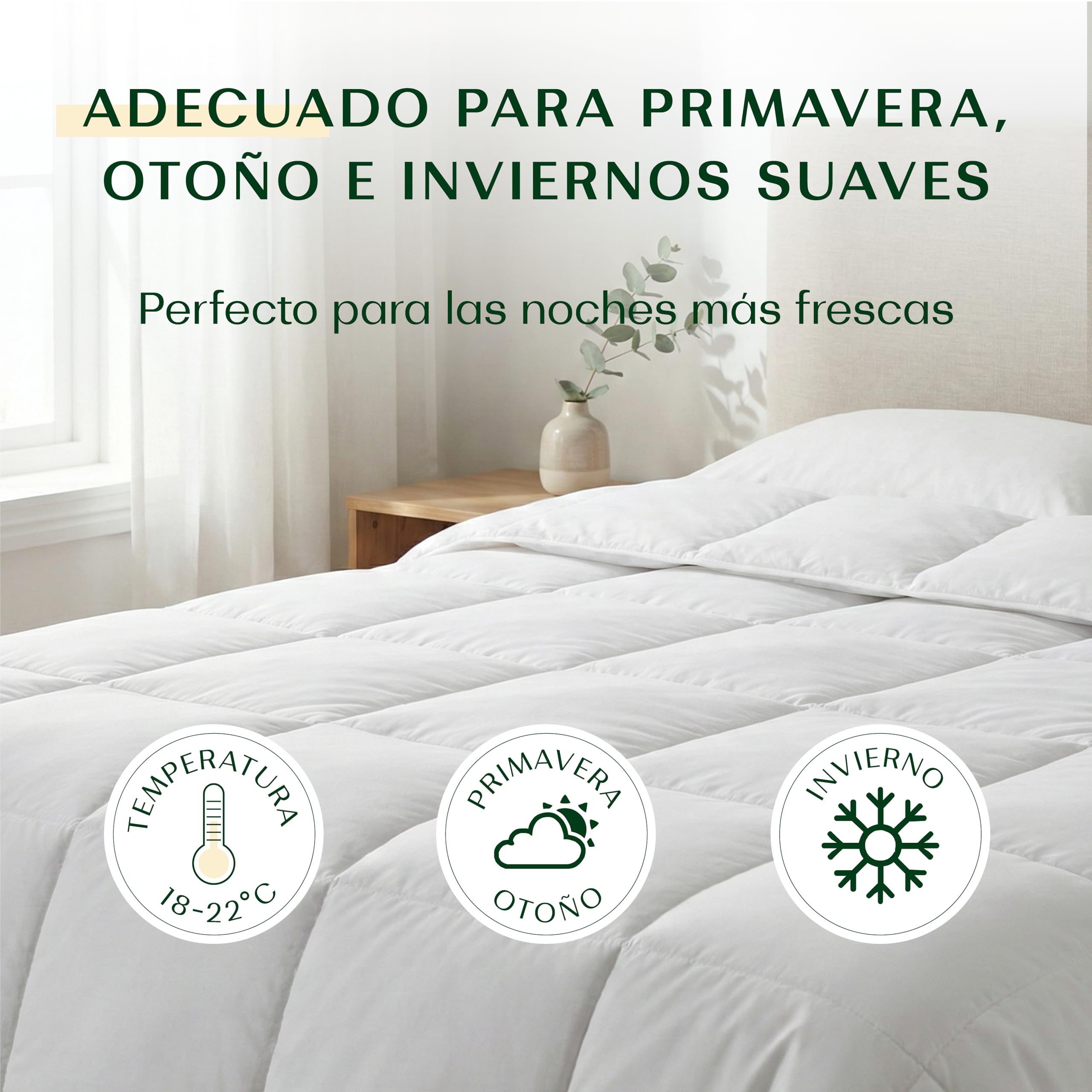 Wendre Edredón Nórdico Entretiempo 200x220 cm – 300 g/m² Transpirable y Ligero – Microfibra Hipoalergénica, Certificado Oeko-Tex, Fabricado en Europa