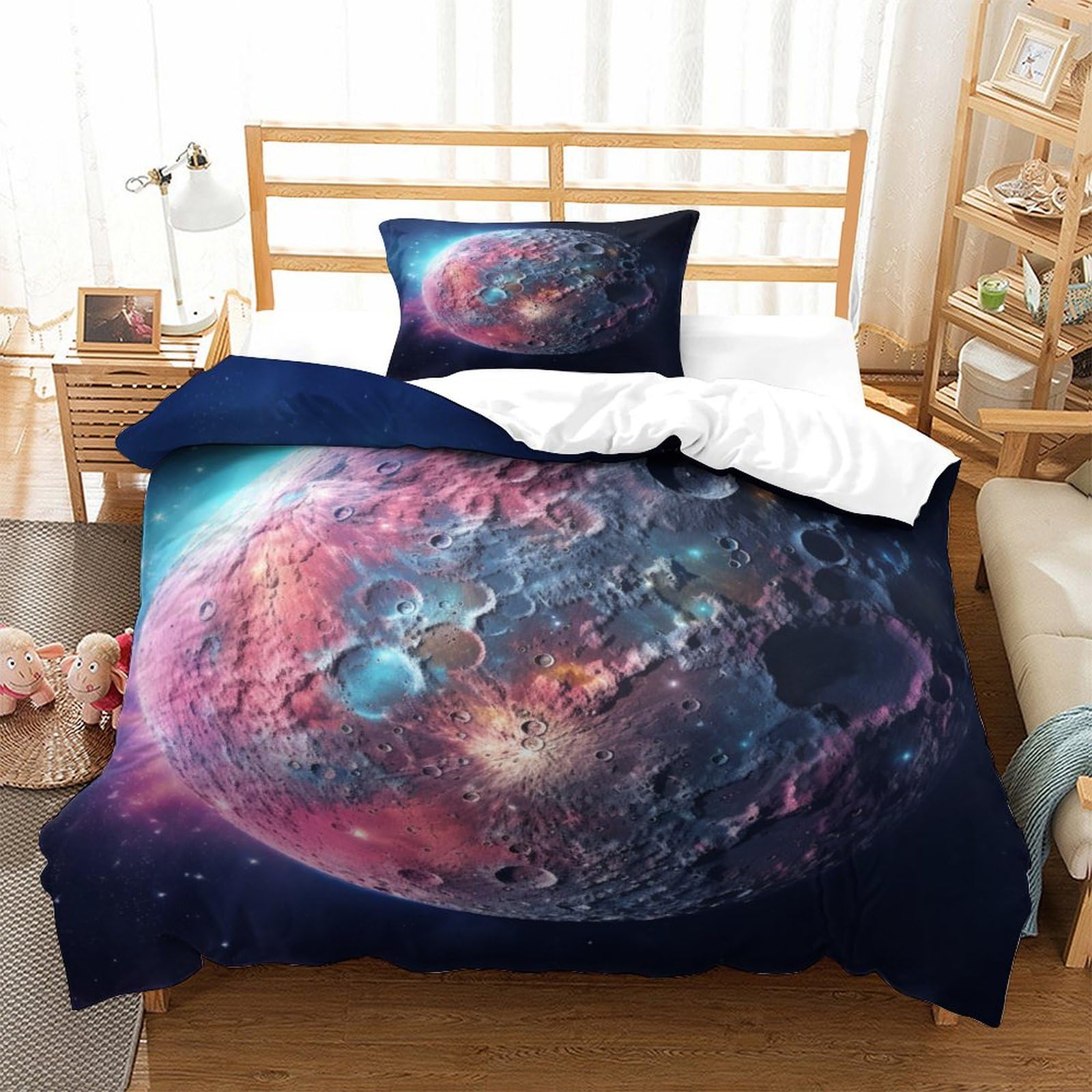 P1S9U7W5Y 3D Printed Galaxy Space Duvet Cover Set 3pcs Microfiber Cosmic Bedding Set Single
