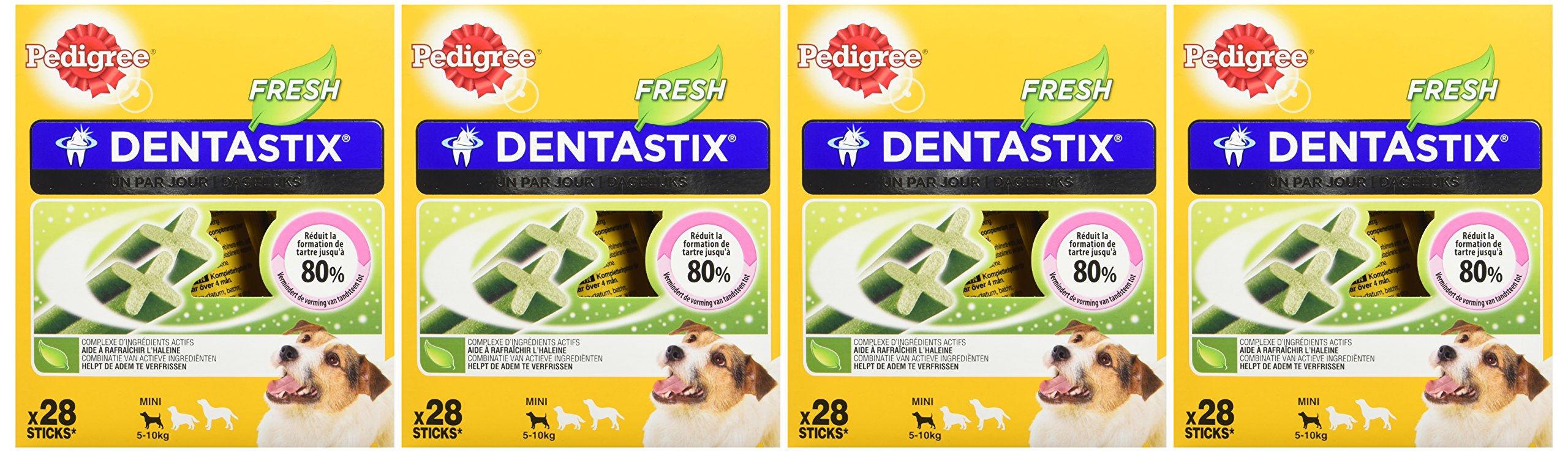 Pedigree, Snack per cani, Tratta per cani Dentastix Daily Fresh Dental Care, 4 x (4 x 7 stick / 110 g), 1,76 kg