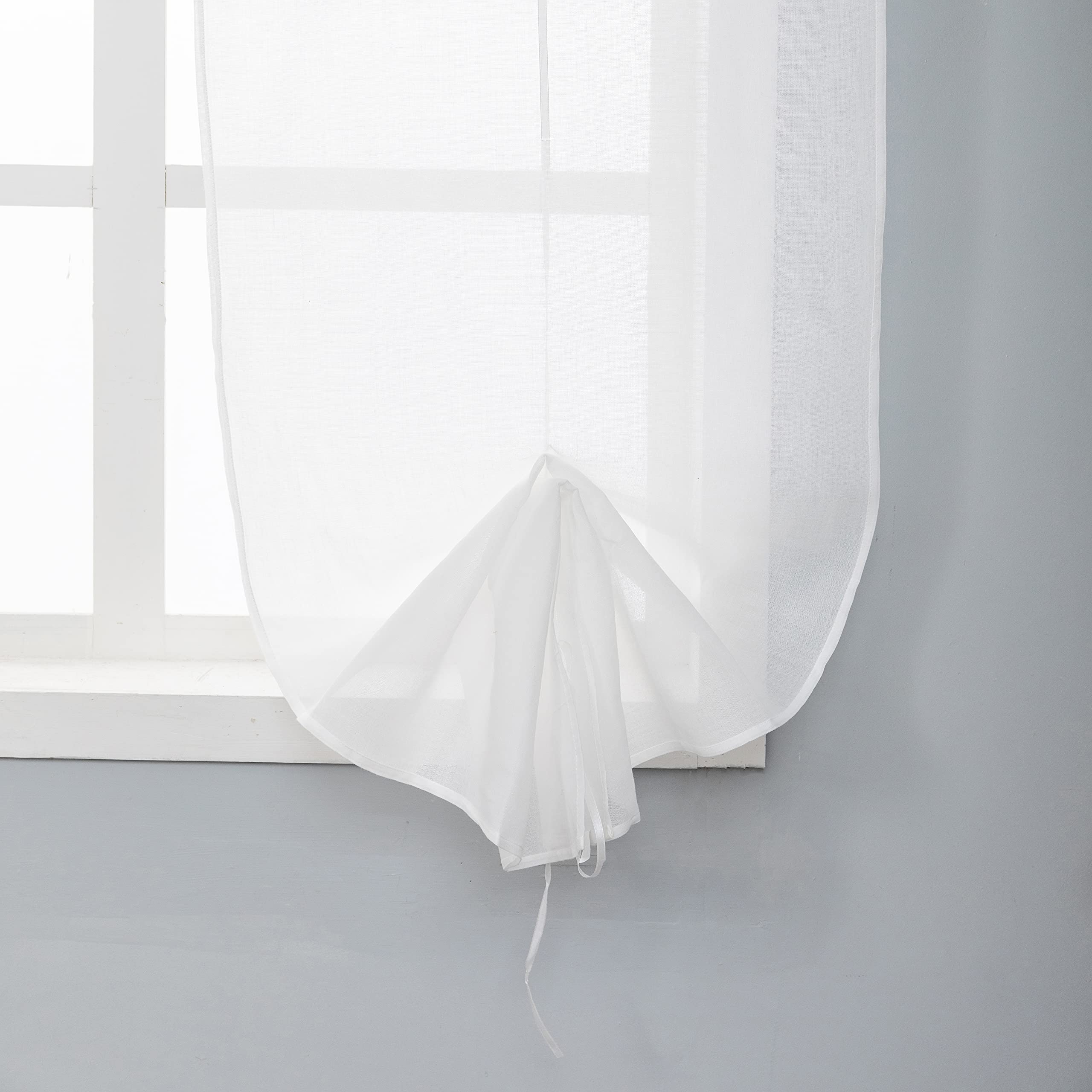 Coppia Tende Beige Semi Trasparenti 140x280 Cm Con Ricamo A Fiore – Misto Lino E Poliestere, Stile Shabby Chic, 2 Pannelli Con Occhielli