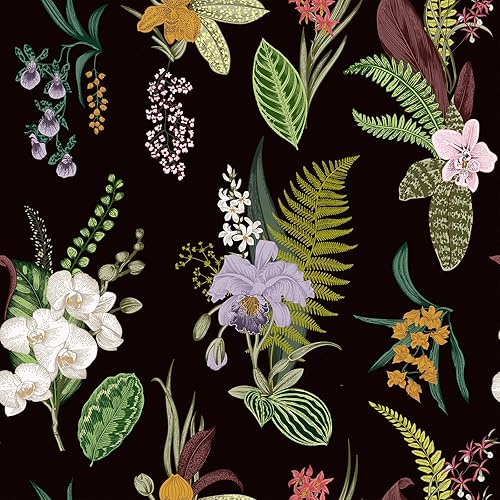 CHIHUT Papel tapiz floral negro para despegar y pegar papel de contacto floral con estampado de mariposa piña coco papel de contacto floral