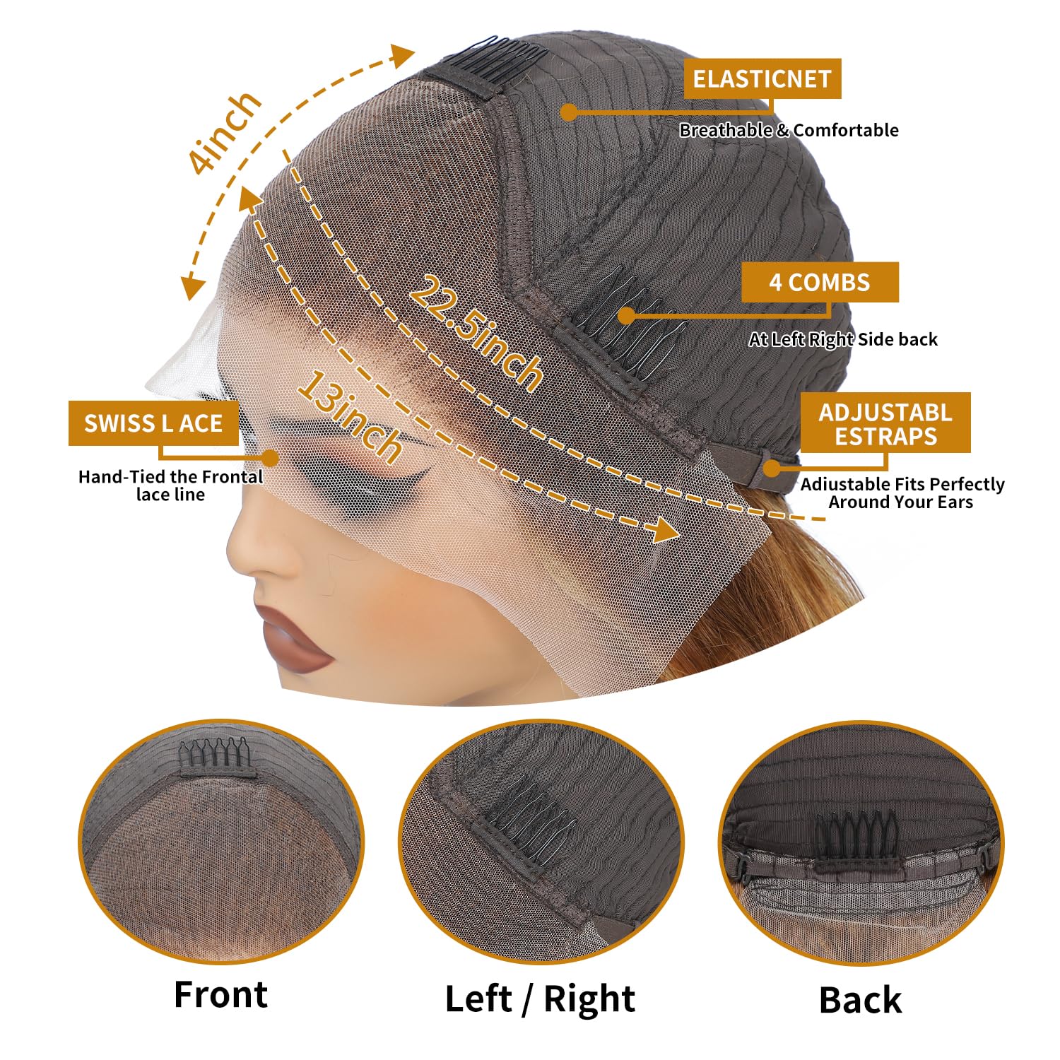 lanxihair 200% Density Highlight Ombre Lace Front Wig Human Hair 26inch 13x4 HD Transparent 4/27 Honey Blonde Lace Frontal Wigs Brown Colored Balayage Glueless Body Wave Lace Front wigs Human Hair Product Image 6