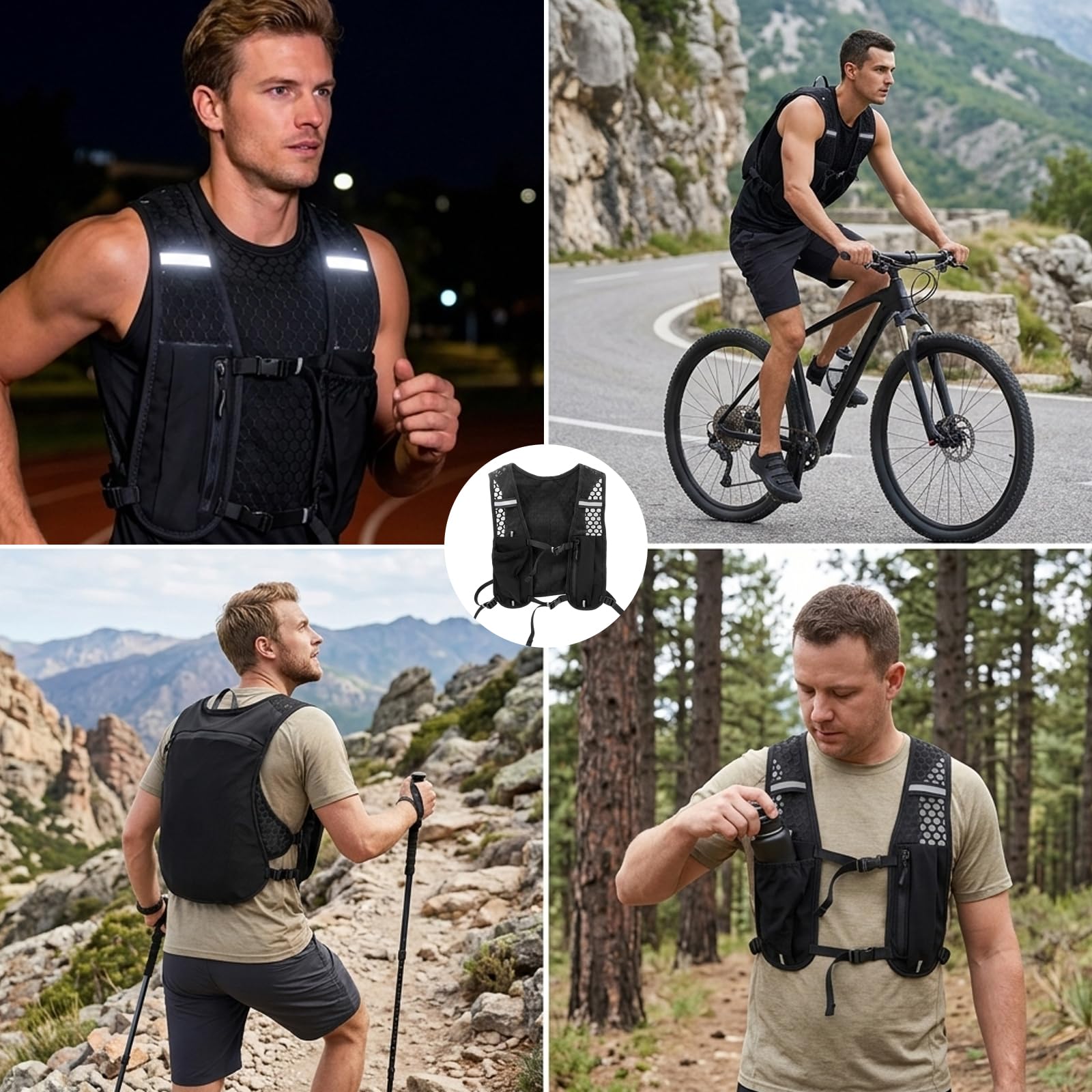 Laufweste Damen & Herren, Jogging Weste, Running Vest für Outdoor Sport, Jogging Rucksack mit praktischem Stauraum, Atmungsaktives Design für Laufen und Radfahren