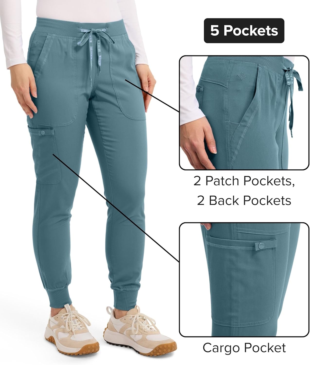 Med Couture Scrub Pants For Women Cargo Jogger Bottoms with 5 Pockets, Lightweight, Ultra Soft, 2-Way Stretch Fabric - MC7710 - Image 4