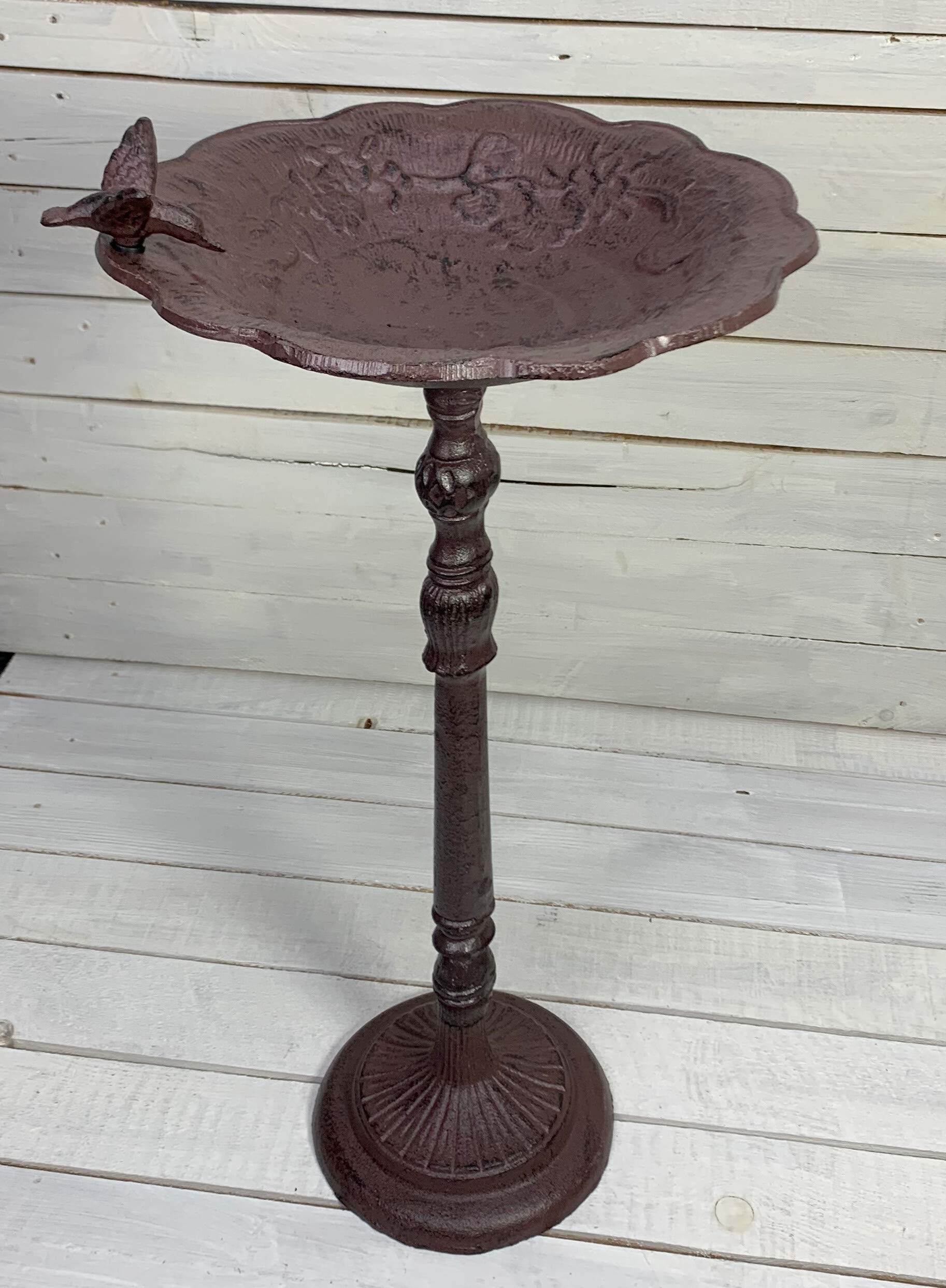 Moritz Bebedero para pájaros de hierro fundido con soporte, diseño antiguo, 72 cm de alto, color marrón
