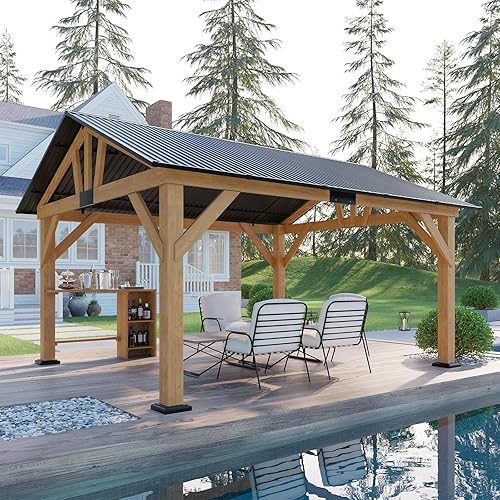 AMERLIFE 13x15 ft Spruce Wood Gazebo, Outdoor Gazebo with Bar