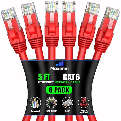 Miniatura 113 de Maximm Cable Ethernet Cat 6 de 10 pies (paquete de 6) - Cable LAN de alta velocidad, cable de Internet, cable de conexión y cable de red - UTP,