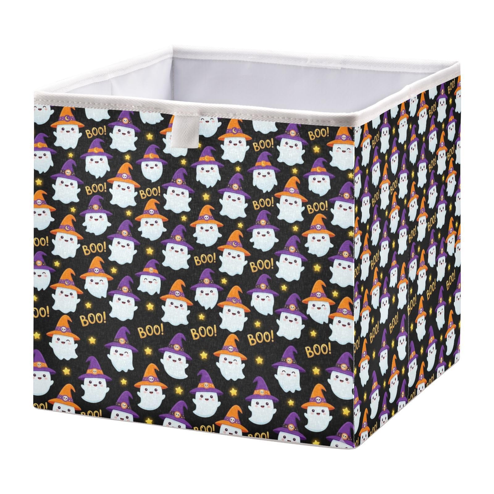 Ewusp Halloween Boo Cube Storage Boxes 28x28 cm Foldable Closet Organiser Bin Holiday Basket Baby Basket for Nursery Bedroom Office