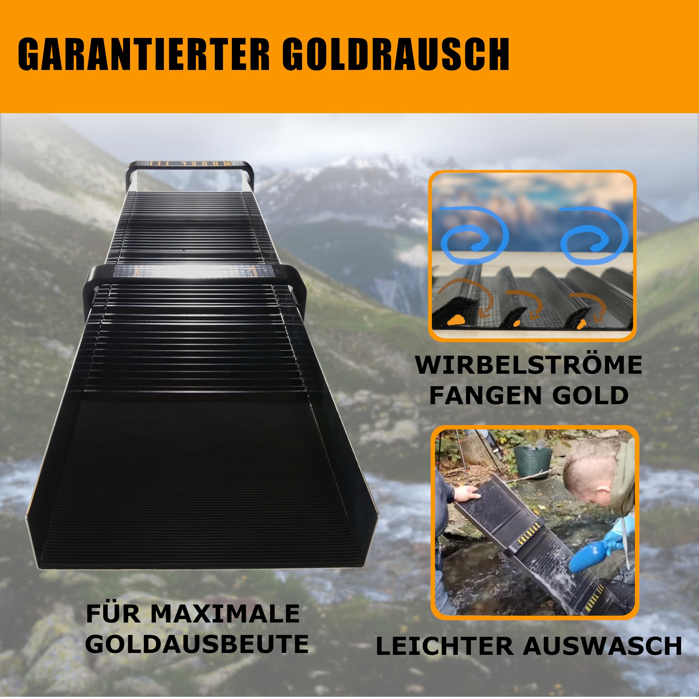 11-teiliges Goldwaschset komplett, große Sluice Ranger 100, Pfanne, Sieb, Aufbewahrungsset und kleine Schaufel