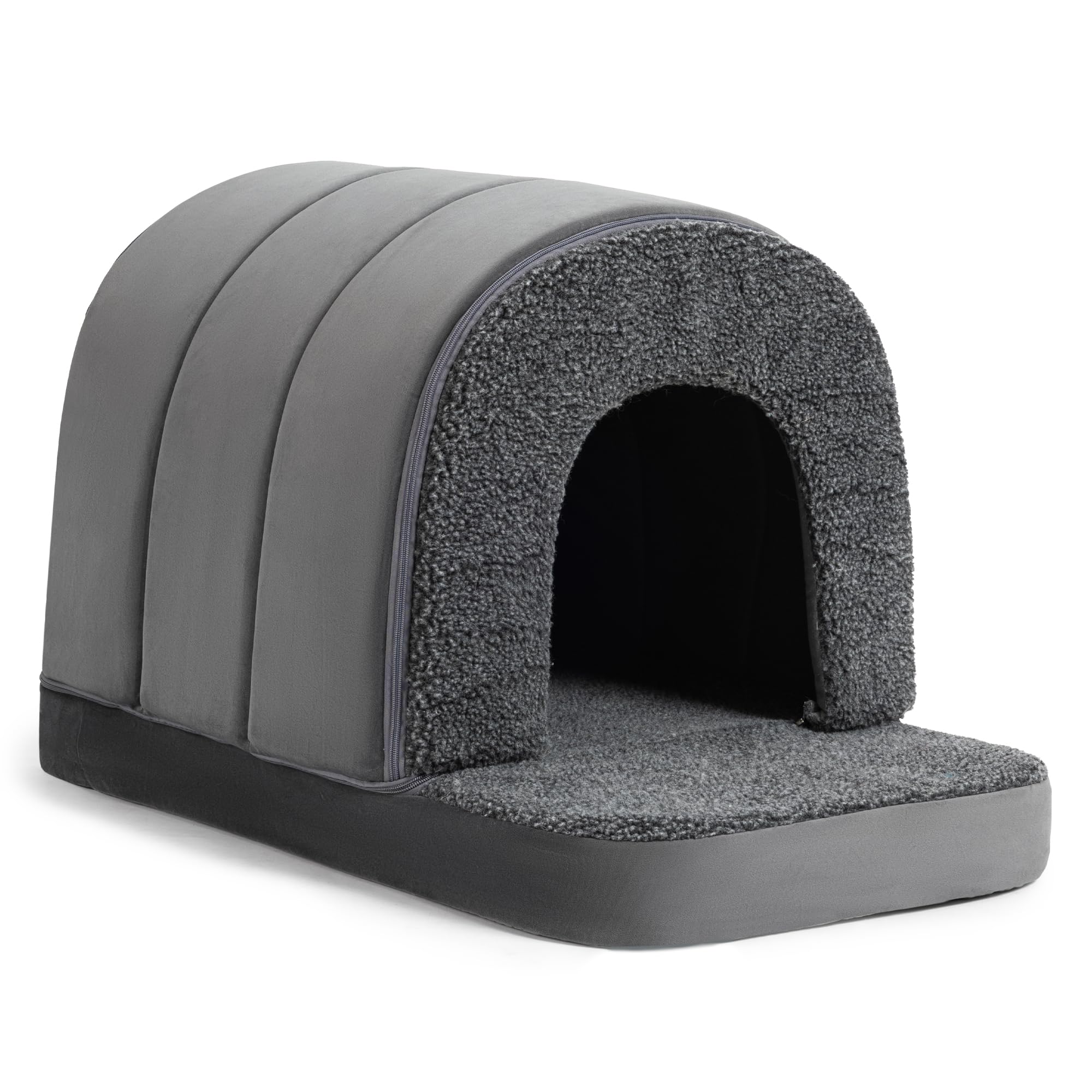 PELZIN Orthopedic Dog Bed House - Indoor Dog Kennel with Egg-Crate Foam - Porched Pet Shelter with Cover Cave - Fits 106cm Crate - Ideal for Extra Large Breeds - 104x68cm