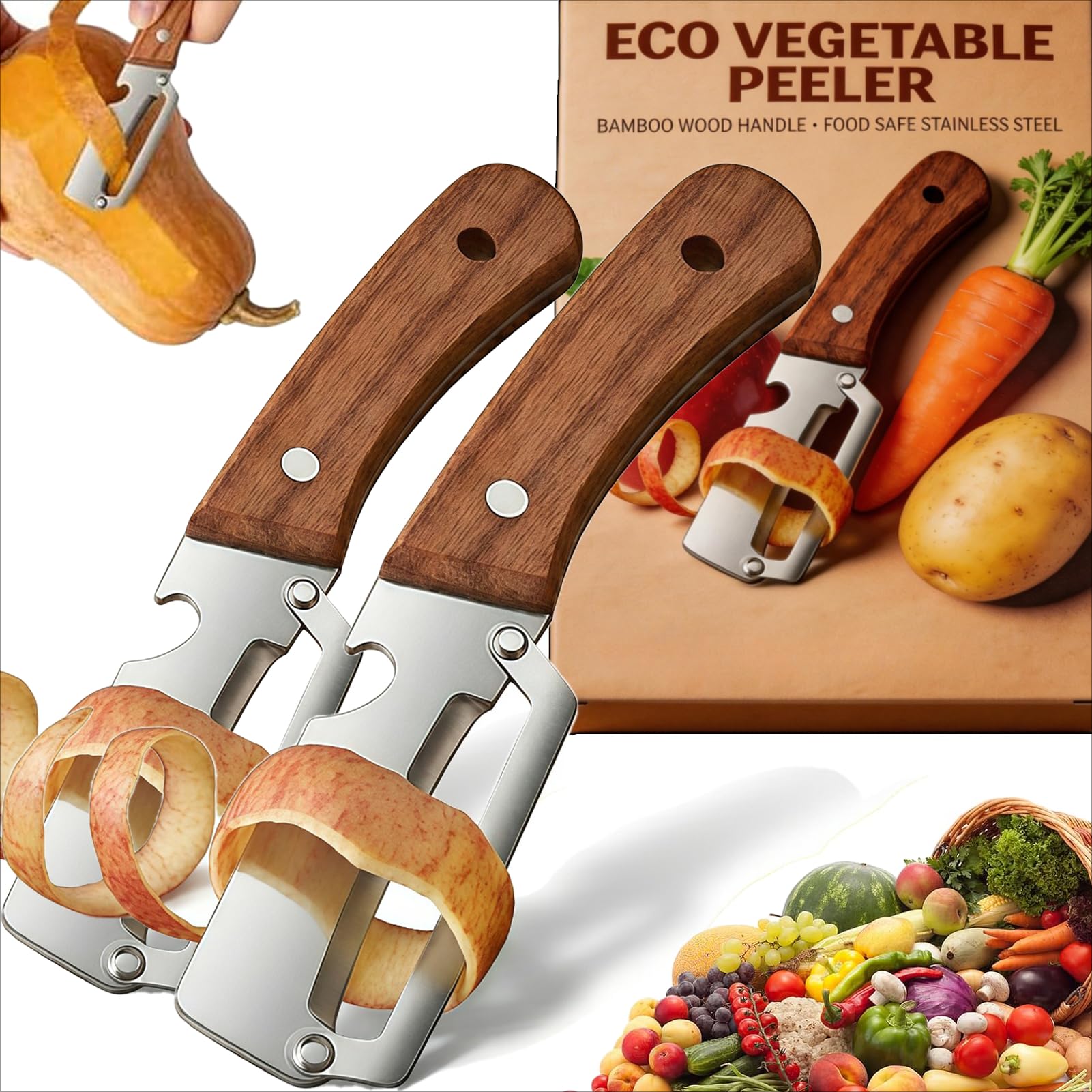 Zero Snag Wooden Peeler, 2027 New Premium Stainless Steel Blade Non-Slip Multifunctional Vegetable Peeler for Apple, Potato, Pumpkin, Papaya (1Pcs) — view 10