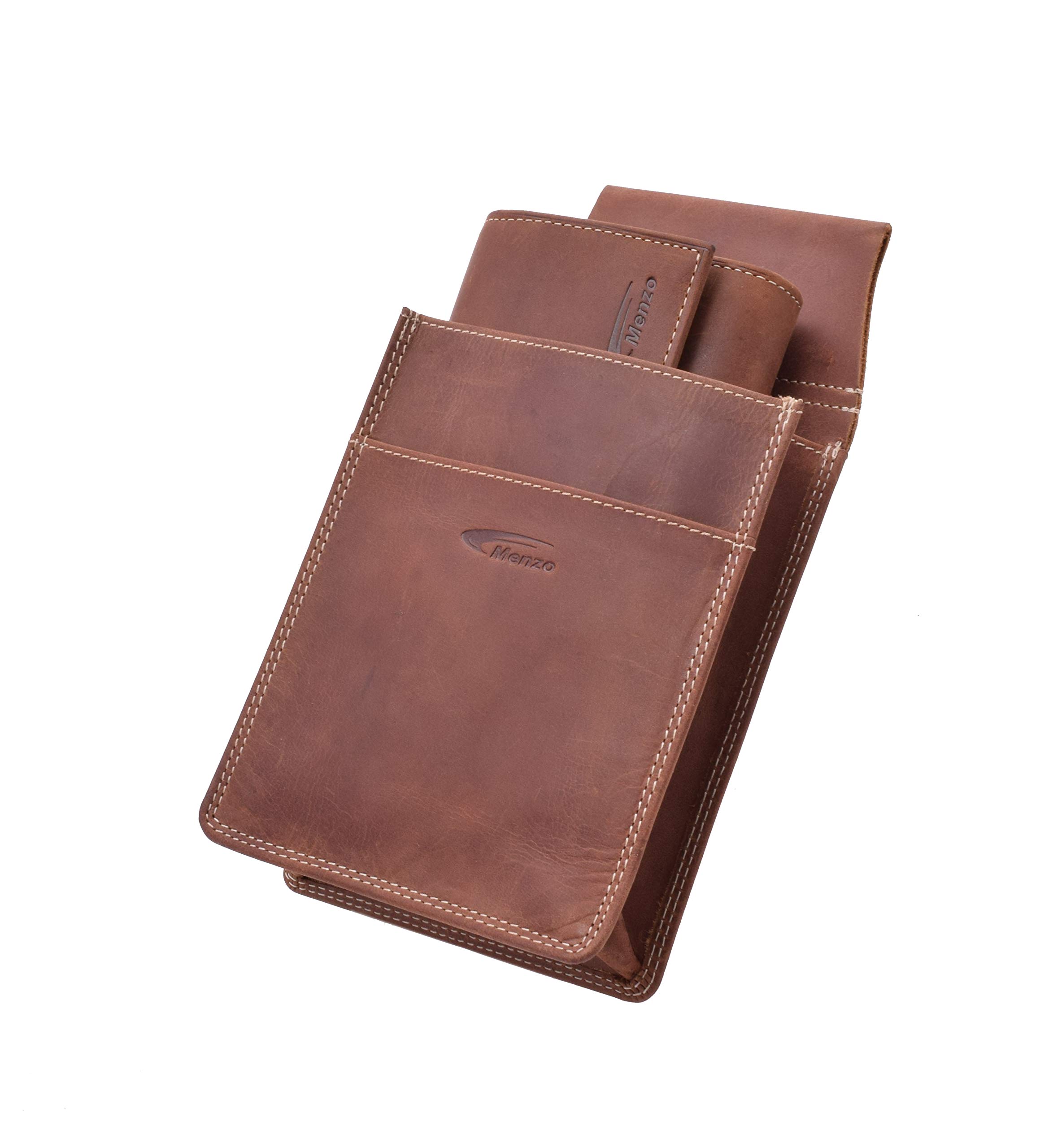 Menzo Kellnerbörsenset, Kellnerbörse + Holster, Kellnertasche + Halfter, echtes Leder für Damen und Herren (deltabraun)