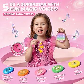 YLL Mini Children's Karaoke Machine with 2 Microphones, Karaoke Gifts for Girls Age 3 4 5 6 7 8 9 10 12 + Years Old 4-12 Years Old Birthday Toy Easter Gift for Girls Boys (Hotpink)