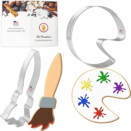 Love To Paint - Juego de 2 cortadores de galletas  Paleta de artista, brocha de pintura, cortadores de galletas hechos a mano en los Estados Unidos