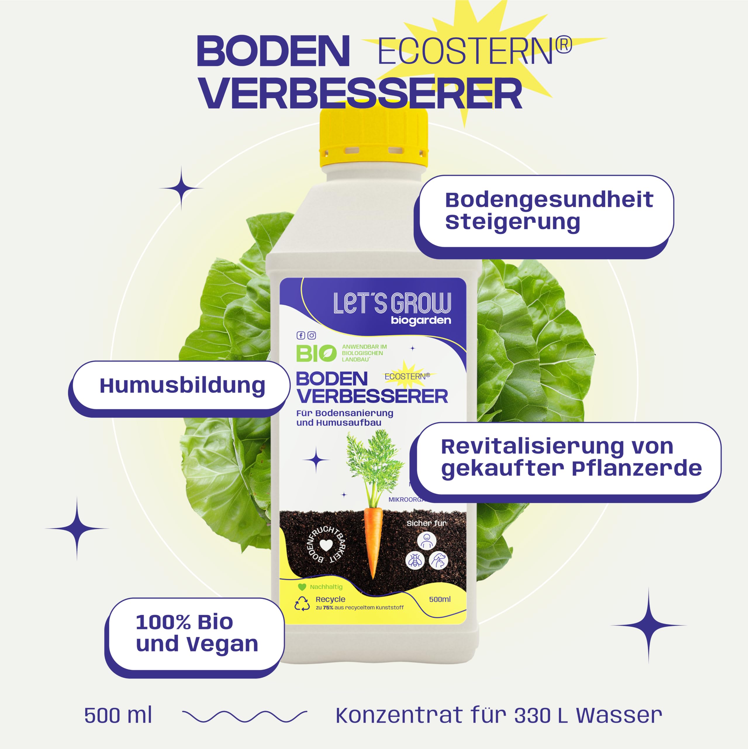 Let's Grow Biogarden Let's Grow Bio - Ecostern Bodenverbesserer, organischer Bodenzusatz auf Basis lebender Mikroorganismen zur Steigerung der biologischen Bodenaktivität, ideal für Gärten, 500 ml