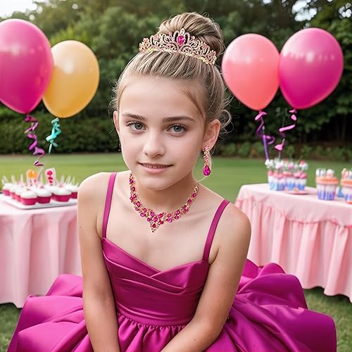 Miniatura 2 de BriLove Alloy Crystal Teardrop Cluster Statement Necklace Clip-on Earrings Tiara Set