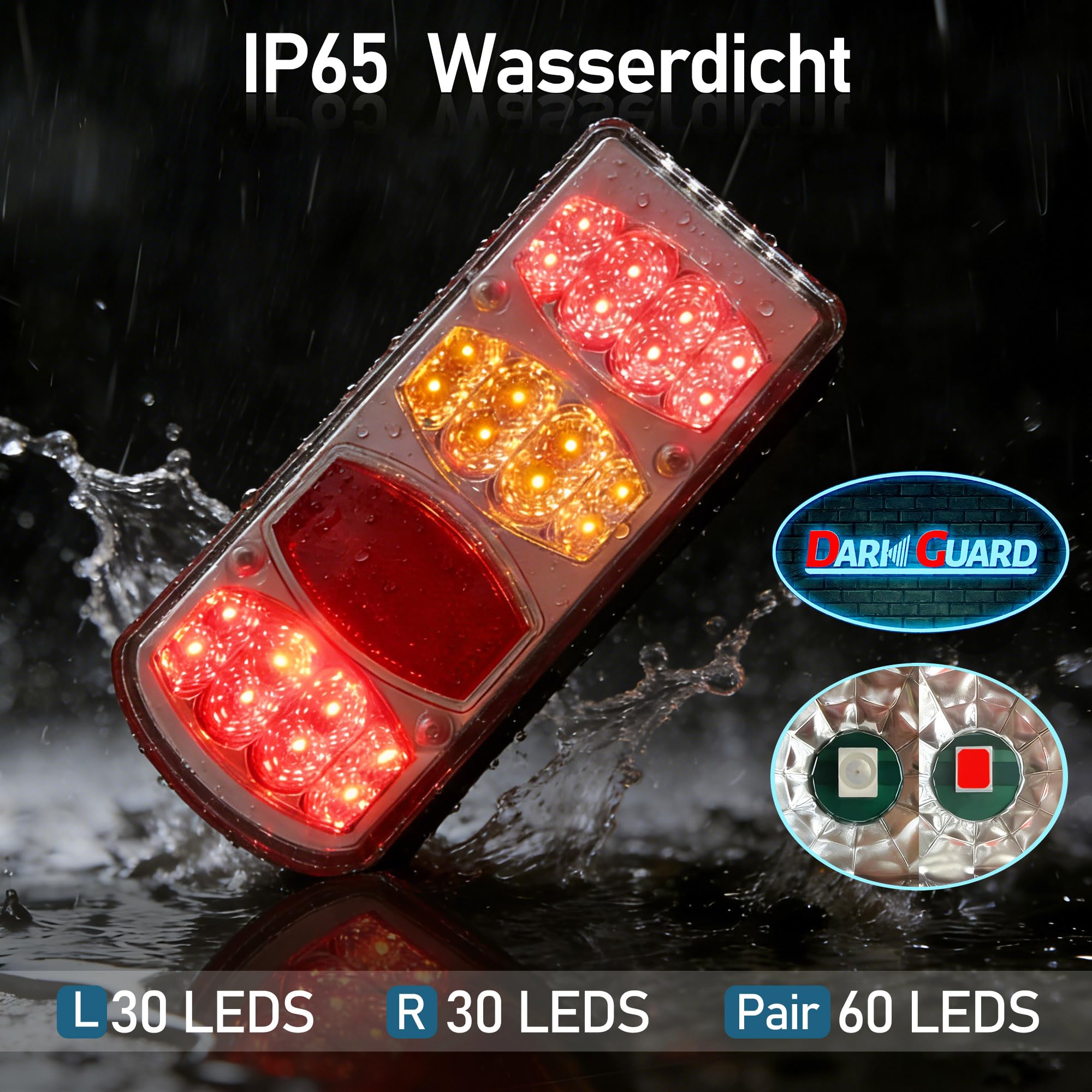 Kit Fari Rimorchio 13 Poli Fanali Posteriore Led per Rimorchio 7 Funzioni 12V/24V con 5P Baionetta Cavo Pre-Cablaggio 5,5M + Extra 25cm per Luci Posizione/Nebbia/Targa, Omologati E57 IP65