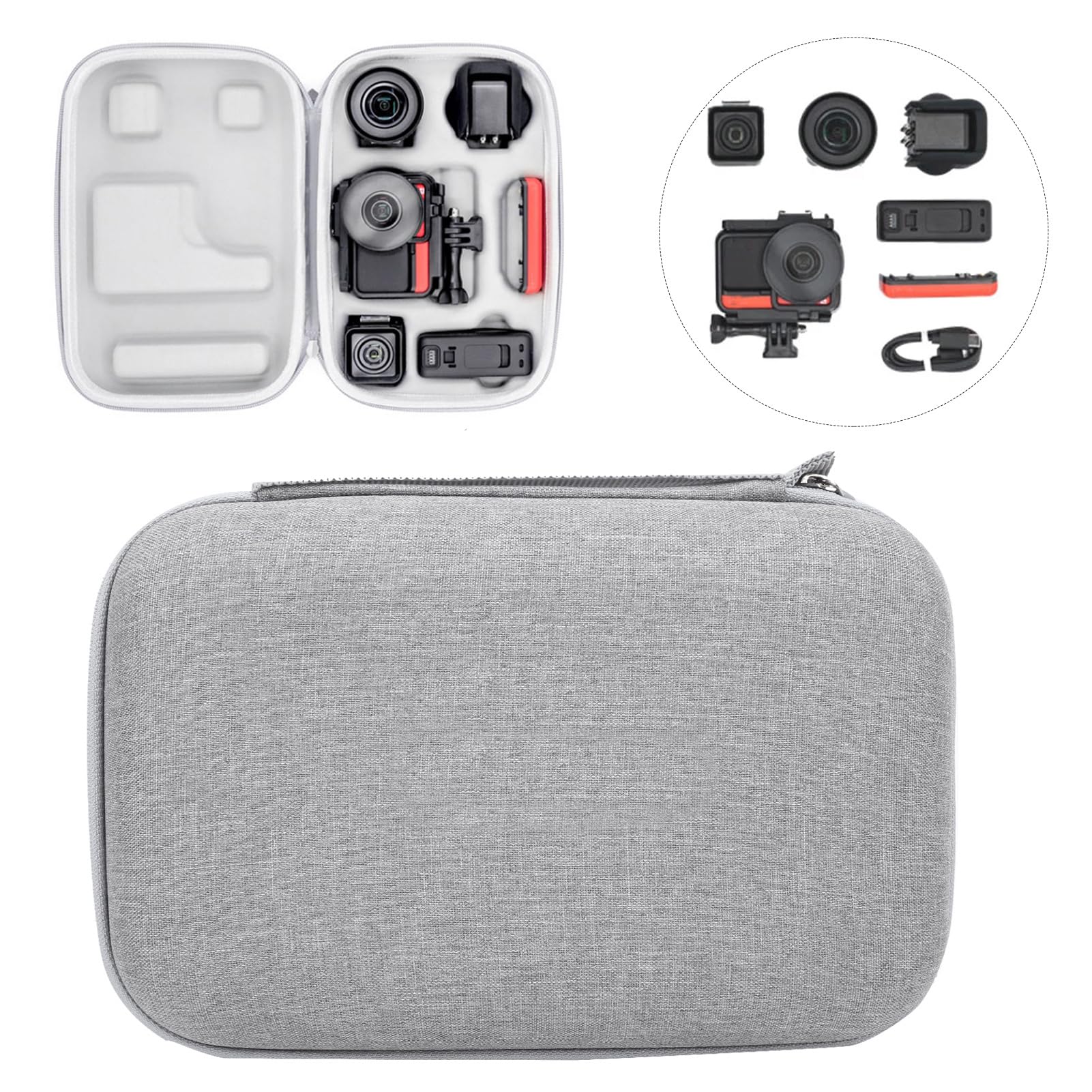 Custodia Rigida per One R Action Camera Borsa di Stoccaggio Durevole Custodia Protettiva Antiurto per attività All'aperto Grigio