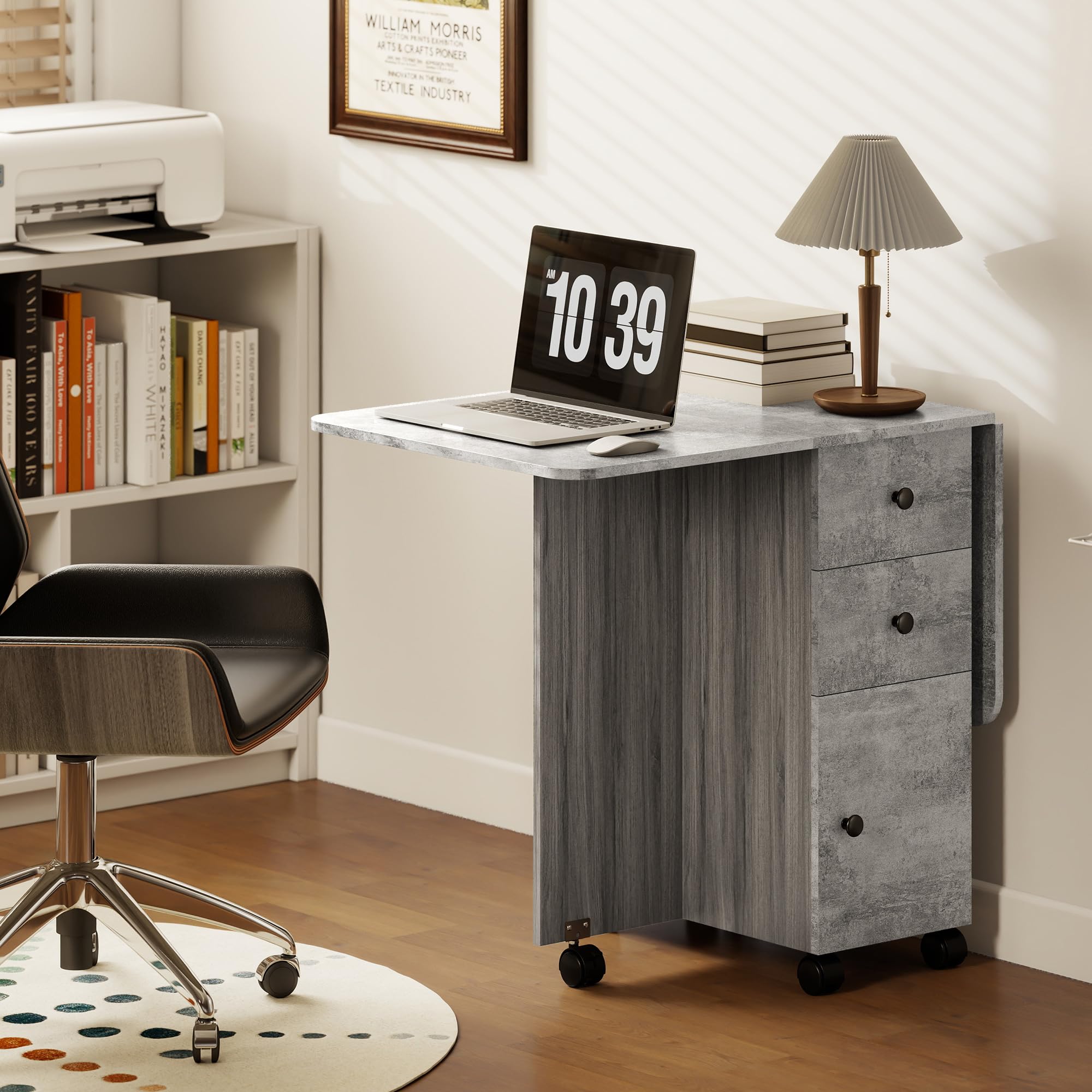 HOMCOM Table de Cuisine Pliable Table à Manger Pliante 2 Plateaux rabattables avec 2 tiroirs 1 Placard et 1 étagère de Rangement 120 x 60 x 76,5 cm - Gris