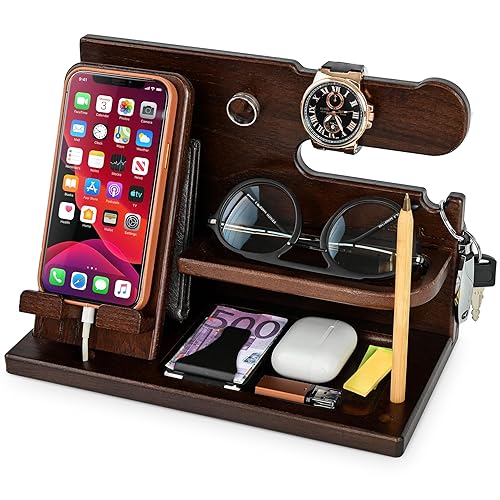 TESLYAR Wood Phone Docking Station for Men - Desk or
