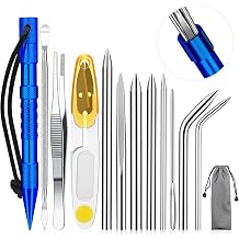 Ferraycle 12-Piece Paracord Fid Set - Stainless Steel Knotter Tools, Marlinspike Set, Lacing Needles, Smoothing Tool for Leather or Paracord Work Dark Blue