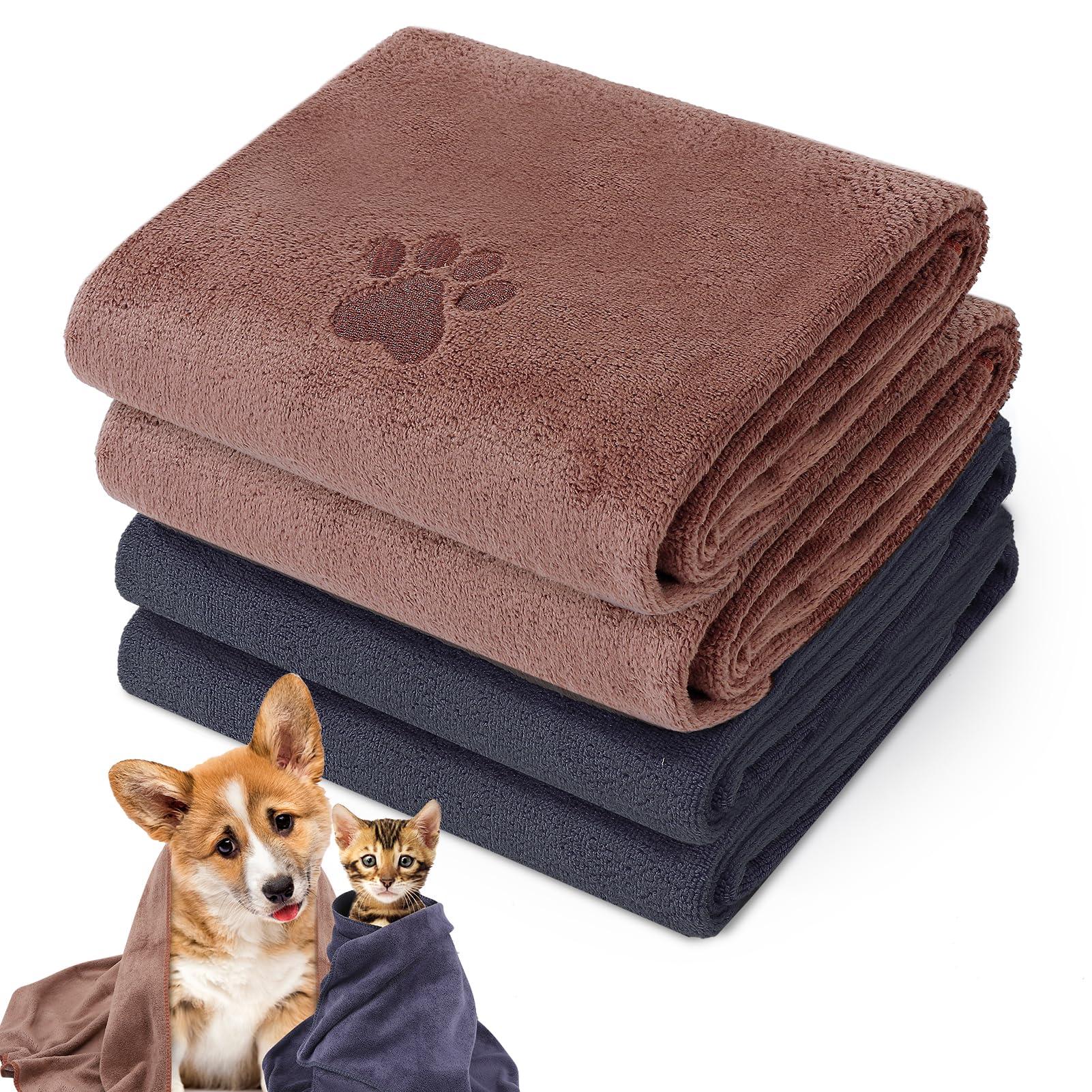 GSrenyu 4 Pack Quick Drying Dog Towel, 35 x 75 cm Super Absorbent Microfiber Dog Towels, Soft Pet Bath Towel for Puppies, Cats and Other Pets Bath, Rain, Travel — image 1