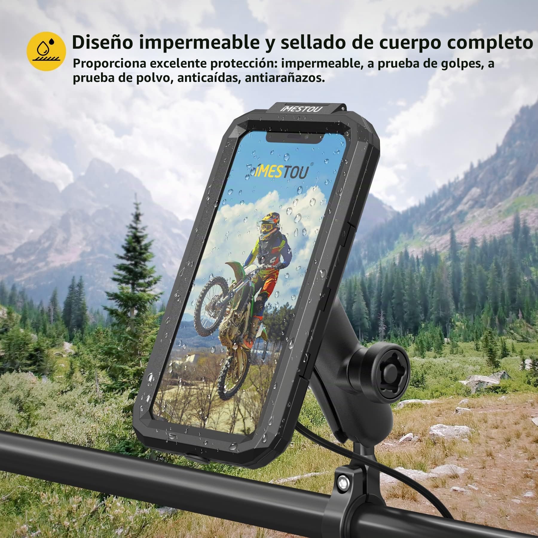 iMESTOU Soporte Impermeable para Teléfono de Moto con Cargador Inalámbrico Qi/USB C 3.0 Antirrobo en el Manillar 1 Bola Soportes para Teléfonos Móviles con Base de Aluminio 3.5"-6.1" Smartphones(S)