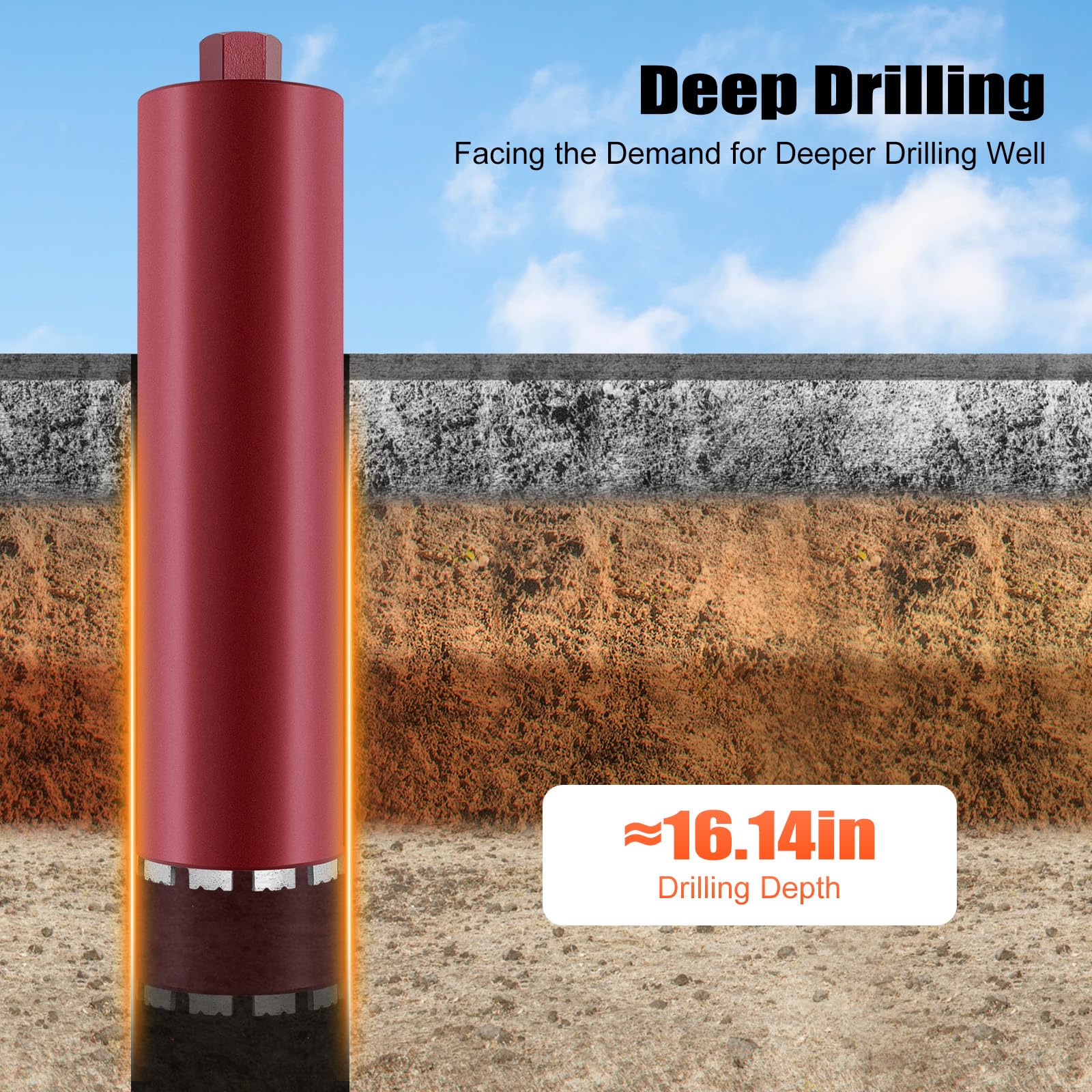 112 mm Diamond Core Drill Bit Hole Cutter M22, rosso, 410 mm di profondità, denti piatti e grandi muri, spessore parete 4 mm, per calcestruzzo e muratura