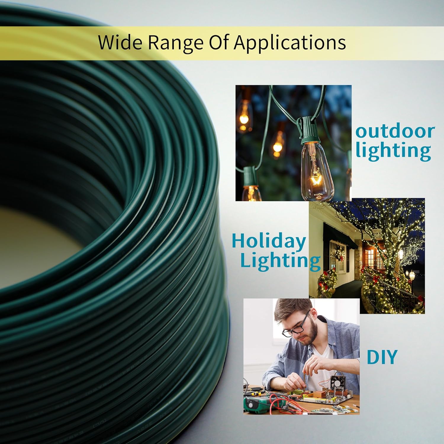 LUCKY TL 100FT SPT-1 Wire, 18/2 Low Voltage Landscape Lighting Wire, Pure Copper, Includes 2 Sets of Vampire Plugs (Black, 100FT)