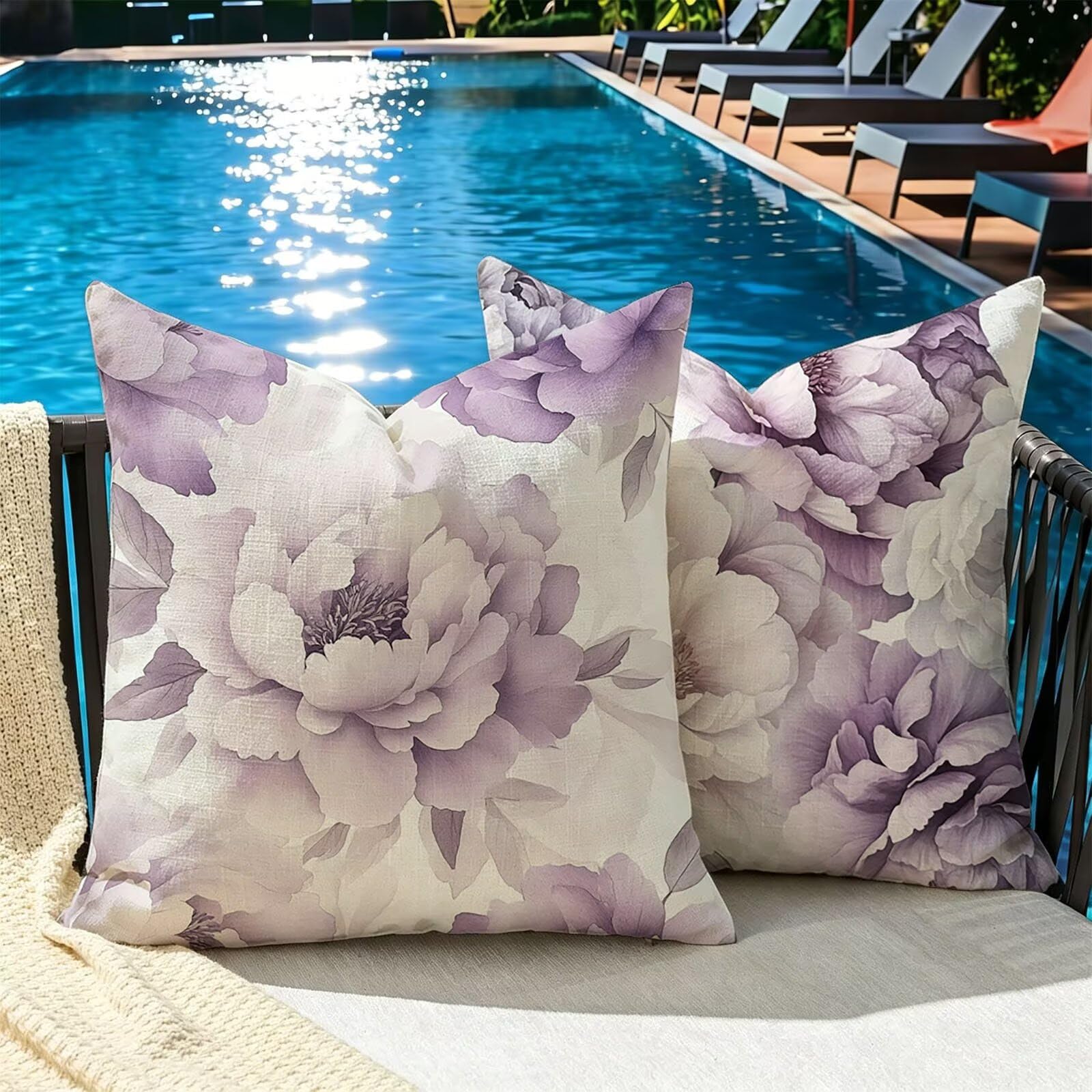 Kissenbezug 65x65cm Outdoor Kissen 2er Set Blume modern Leinen Dekokissen