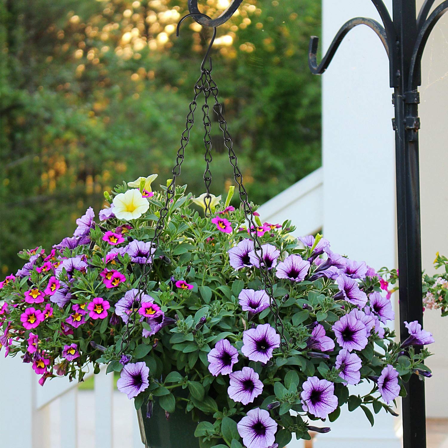 NUOOO 5 Pack Hanging Basket Chains 3 Point 16 Inch Flower Pot Chains For Hanging Plants With 3 Clip Hooks Heavy Duty Black Metal Chain Hangers For Hanging Plants Flowers Baskets