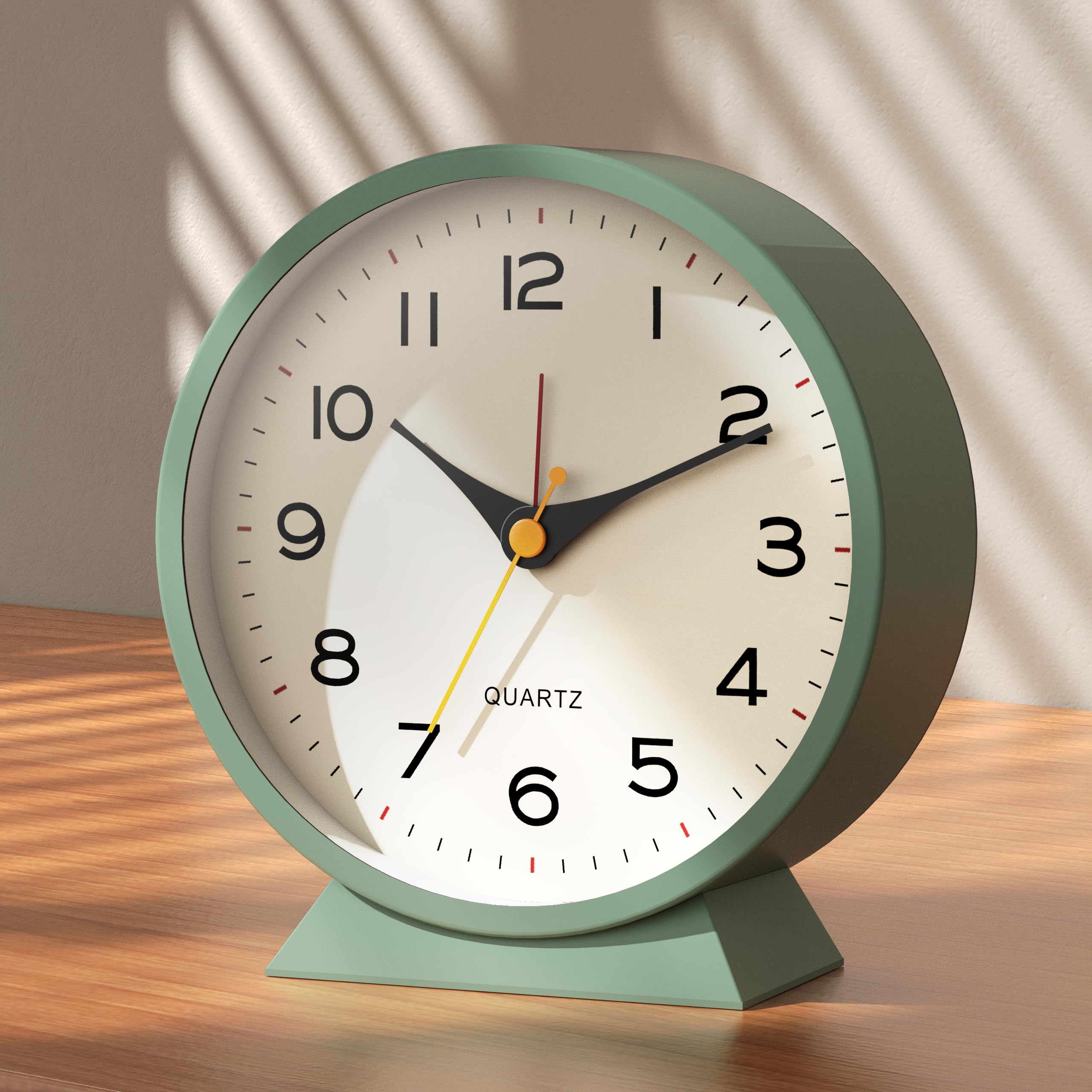 AYRELY®4.5" Analogue Alarm Clock, Small Retro Metal Desk Clock, Battery Operated, Silent and Non-Ticking, with Night Light for Bedside, Bedroom, and Living Room Decor (Green)