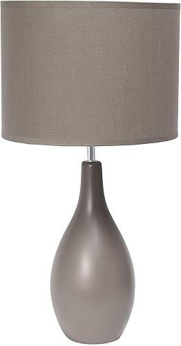 Simple Designs LT2002-GRY Lámpara de escritorio de mesa de cerámica con base ovalada de bolos con pantalla de tela a juego, gris