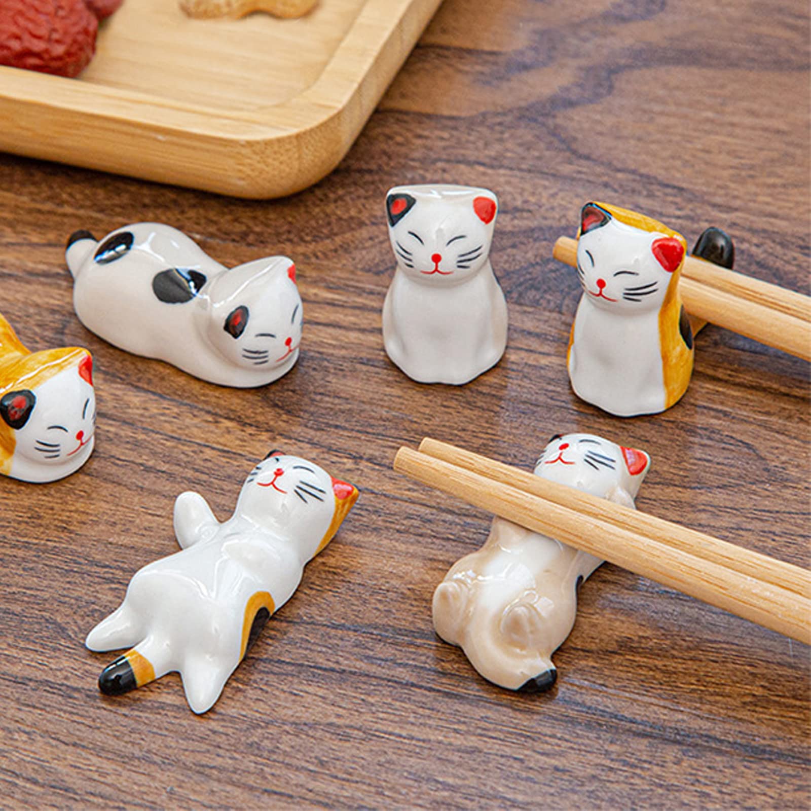 Lot De 5 Porte-baguettes En Céramique Forme Chat - Déco De Table Mignonne Pour Rangement Baguettes Et Cuillères - 9