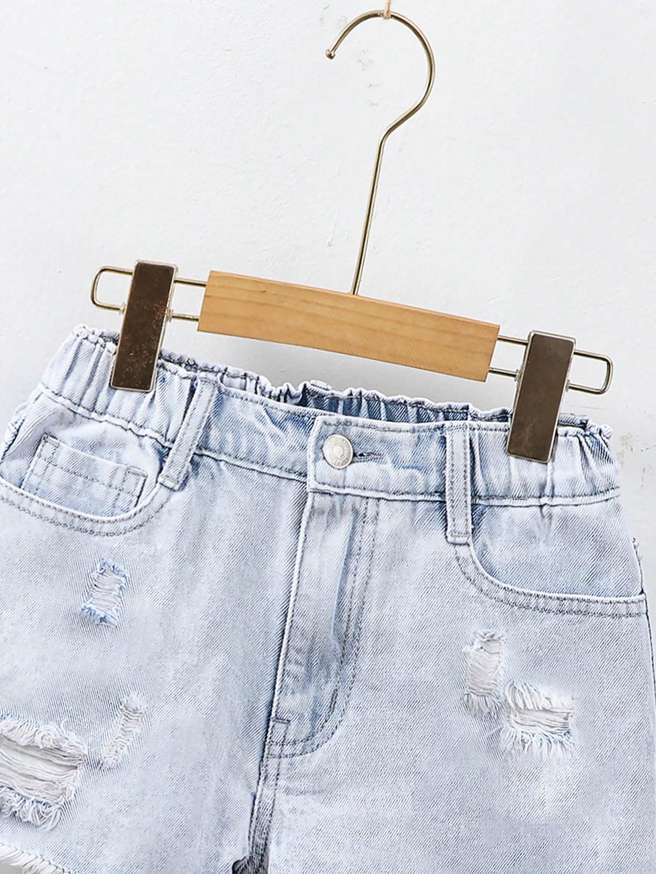Floerns Pantaloncini da ragazza con elastico in vita distruggere i pantaloncini di jeans con orlo grezzo