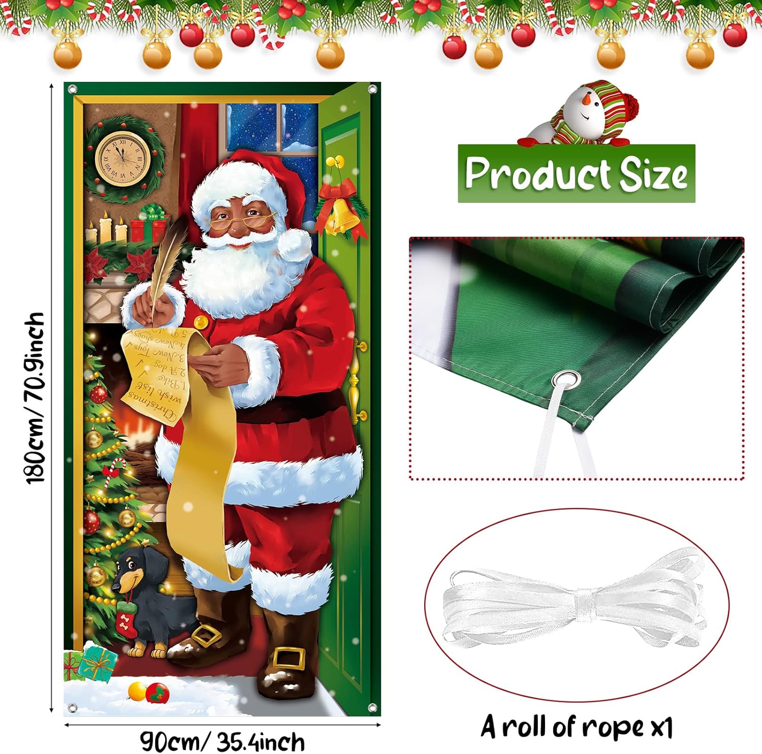 Irenare Christmas Black Santa Claus Door Cover Christmas African American Front Door Banner Santa Hanging Background for Xmas Winter Holiday Merry New Year Wall Window Decorations